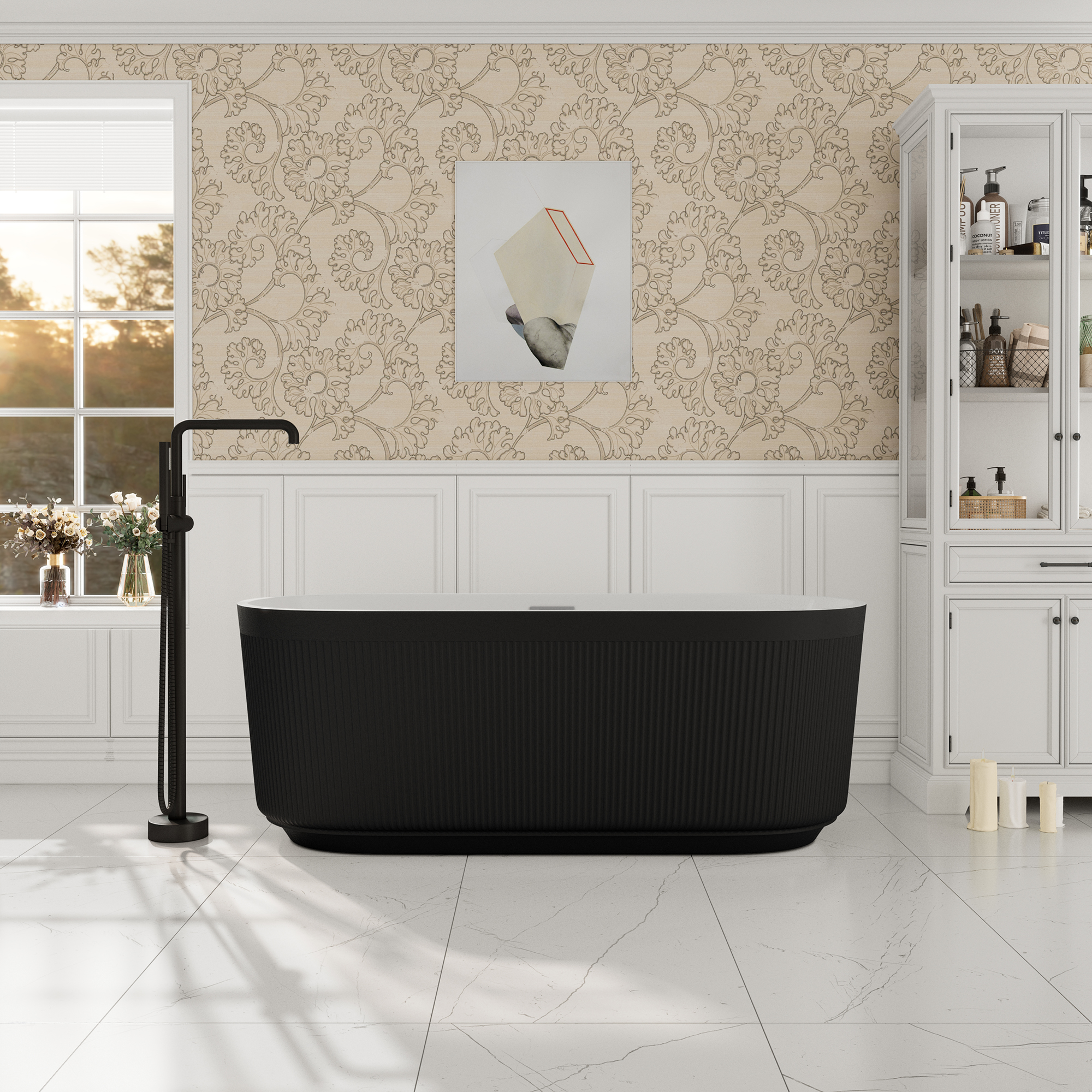 59"/69" Oval Acrylic Freestanding Bathtub with Unique Pleated Design