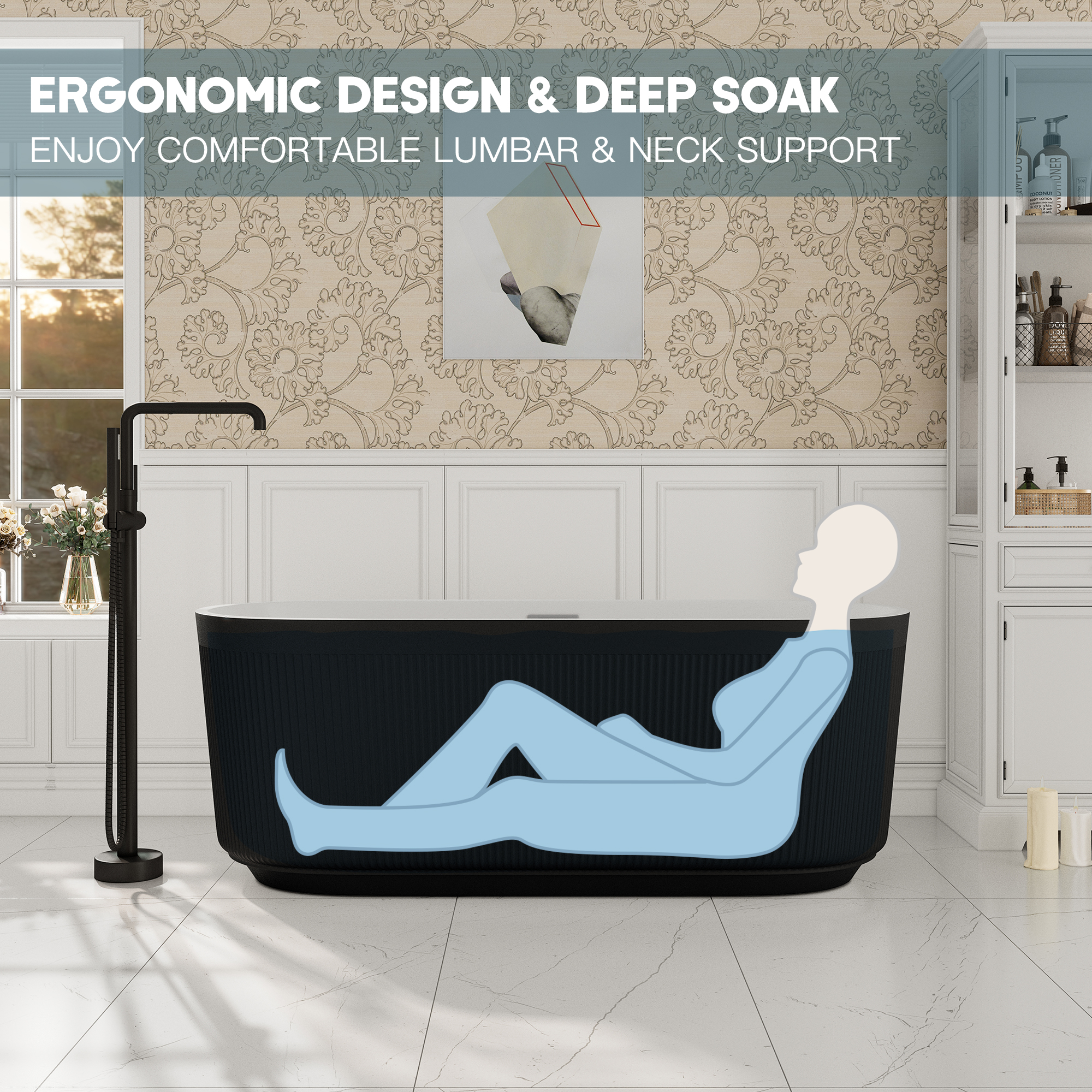 59"/69" Oval Acrylic Freestanding Bathtub with Unique Pleated Design