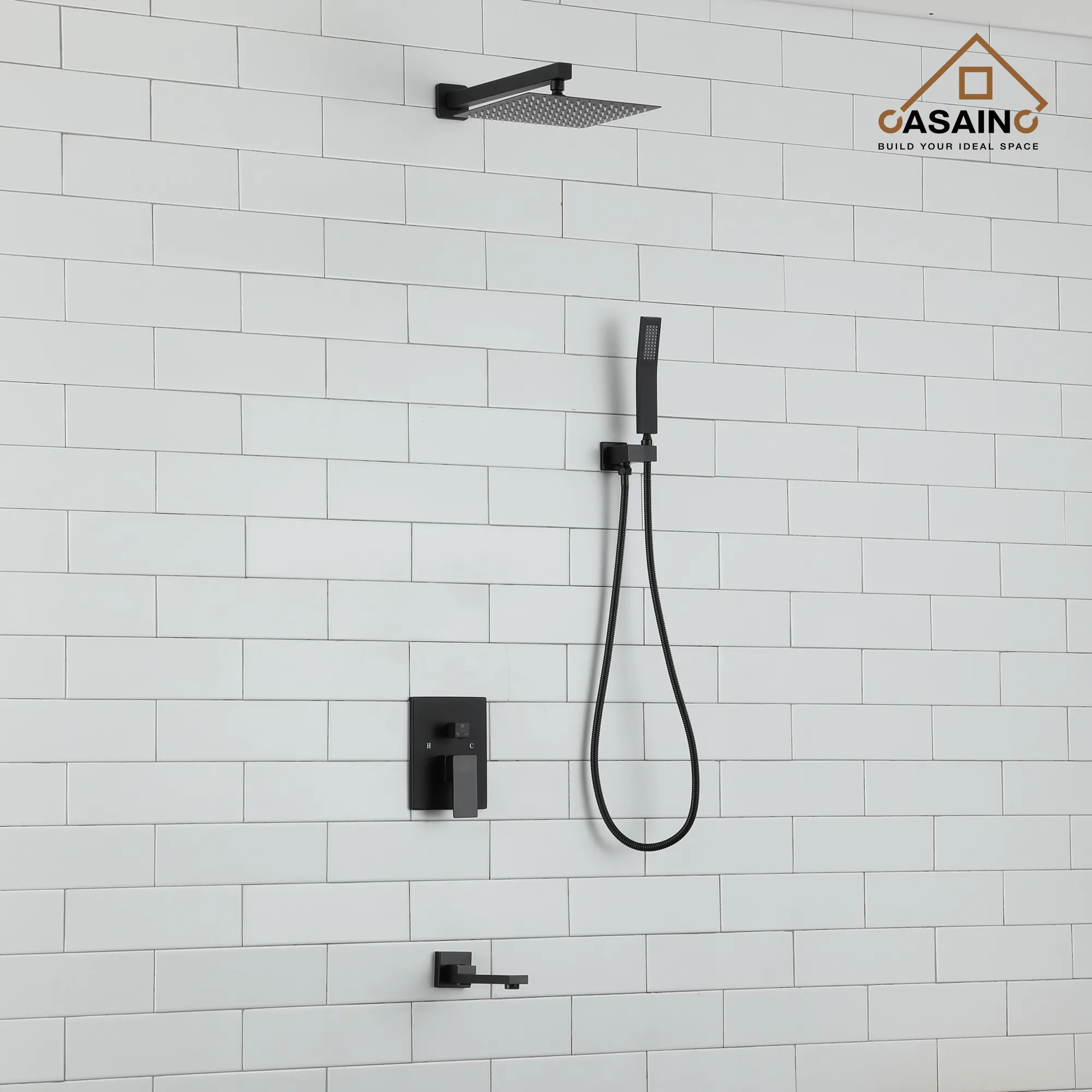 10 in. Wall Mount Rainfall Dual Shower Head System with Tub Shower Faucet