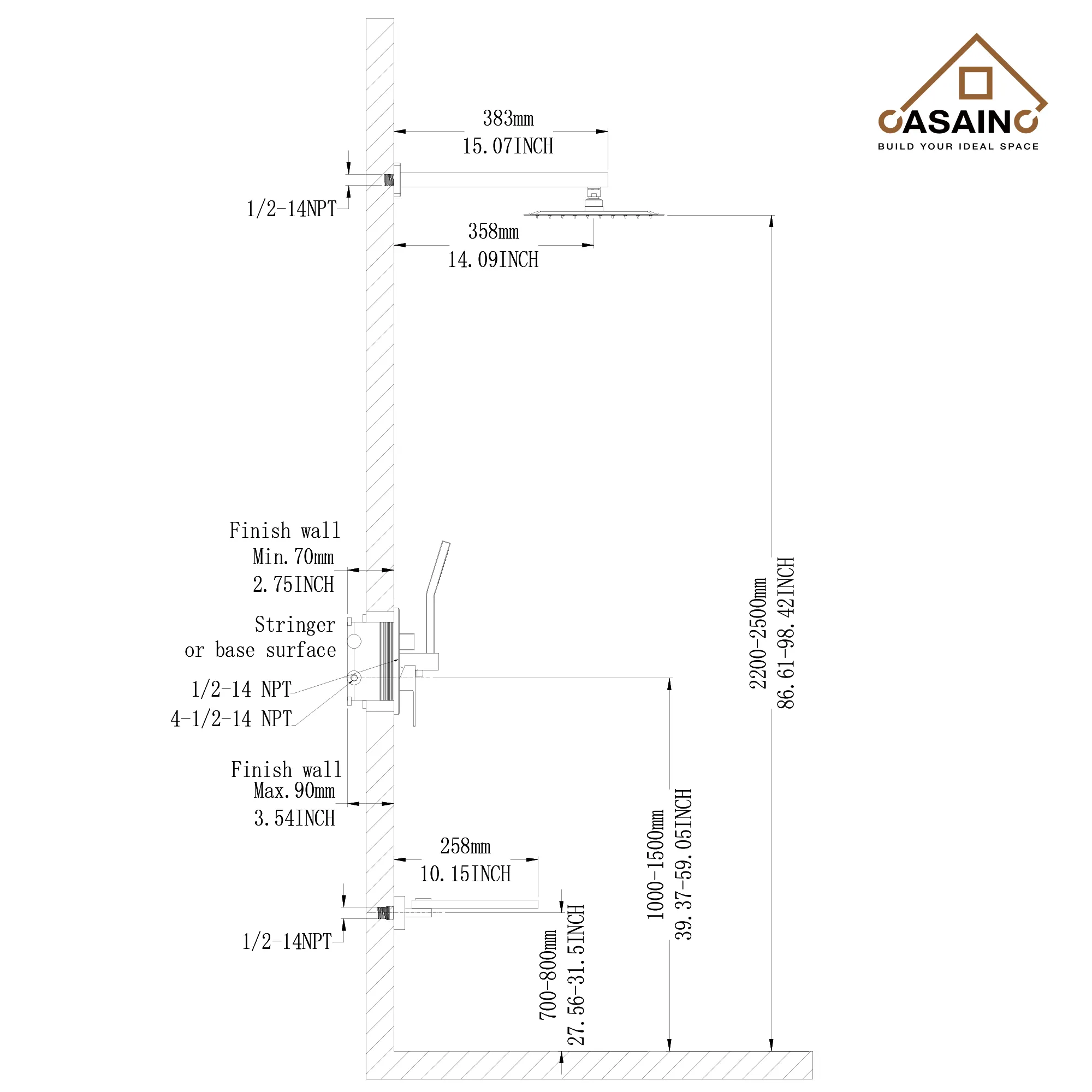 10 in. Wall Mount Rainfall Dual Shower Head System with Tub Shower Faucet