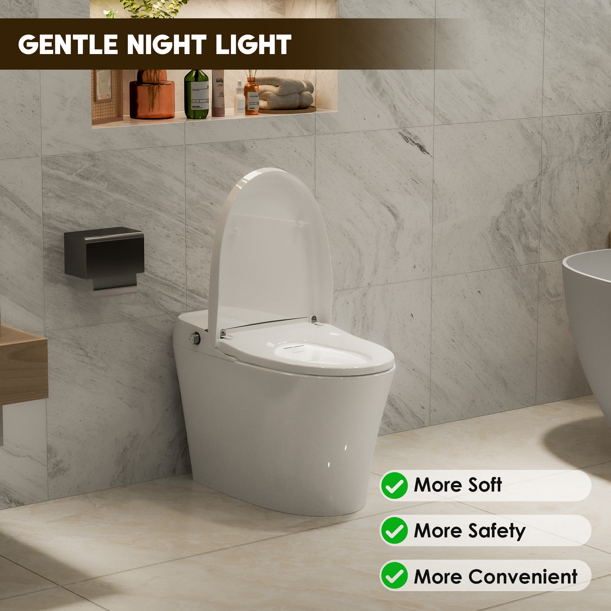 Heated Seat Smart Toilet with Dual Flush 1/1.28 GPF and Adjustable Temperature