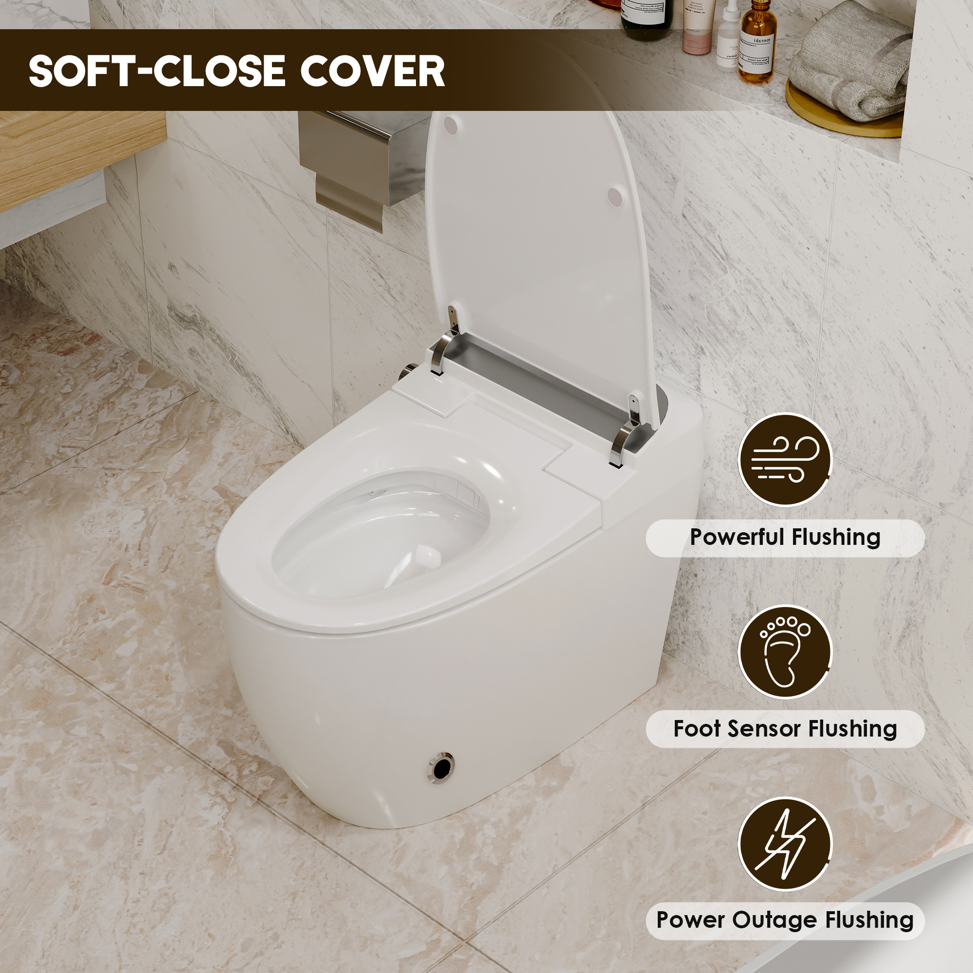 Tankless Smart Toilet with Heated Seat, Foot Sensor and Automatic Flush
