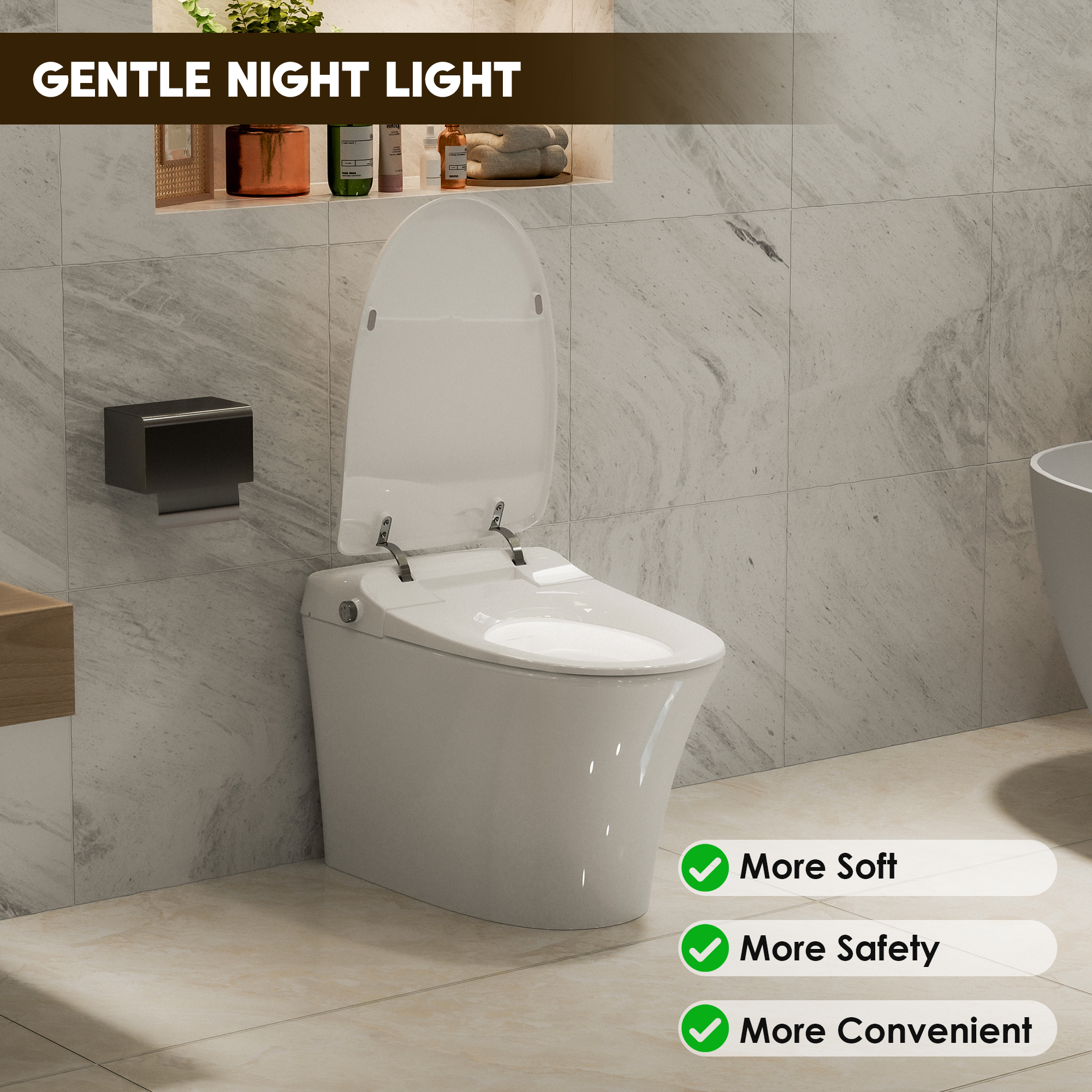 Elongated Smart Bidet Toilet with Heated Seat, Dryer and Warm Water
