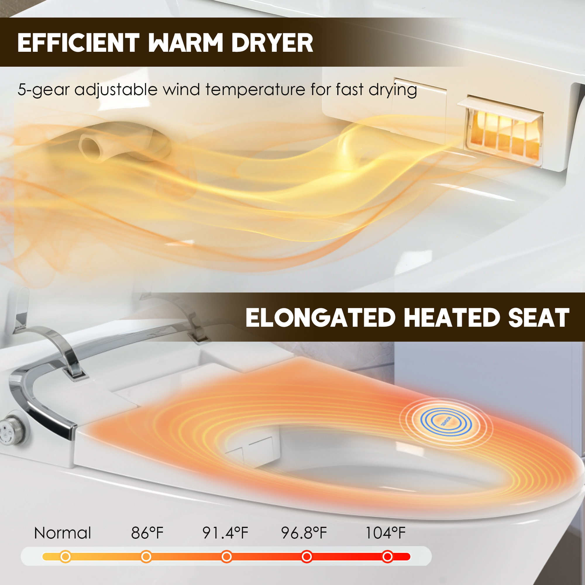 Elongated Smart Bidet Toilet with Heated Seat, Dryer and Warm Water
