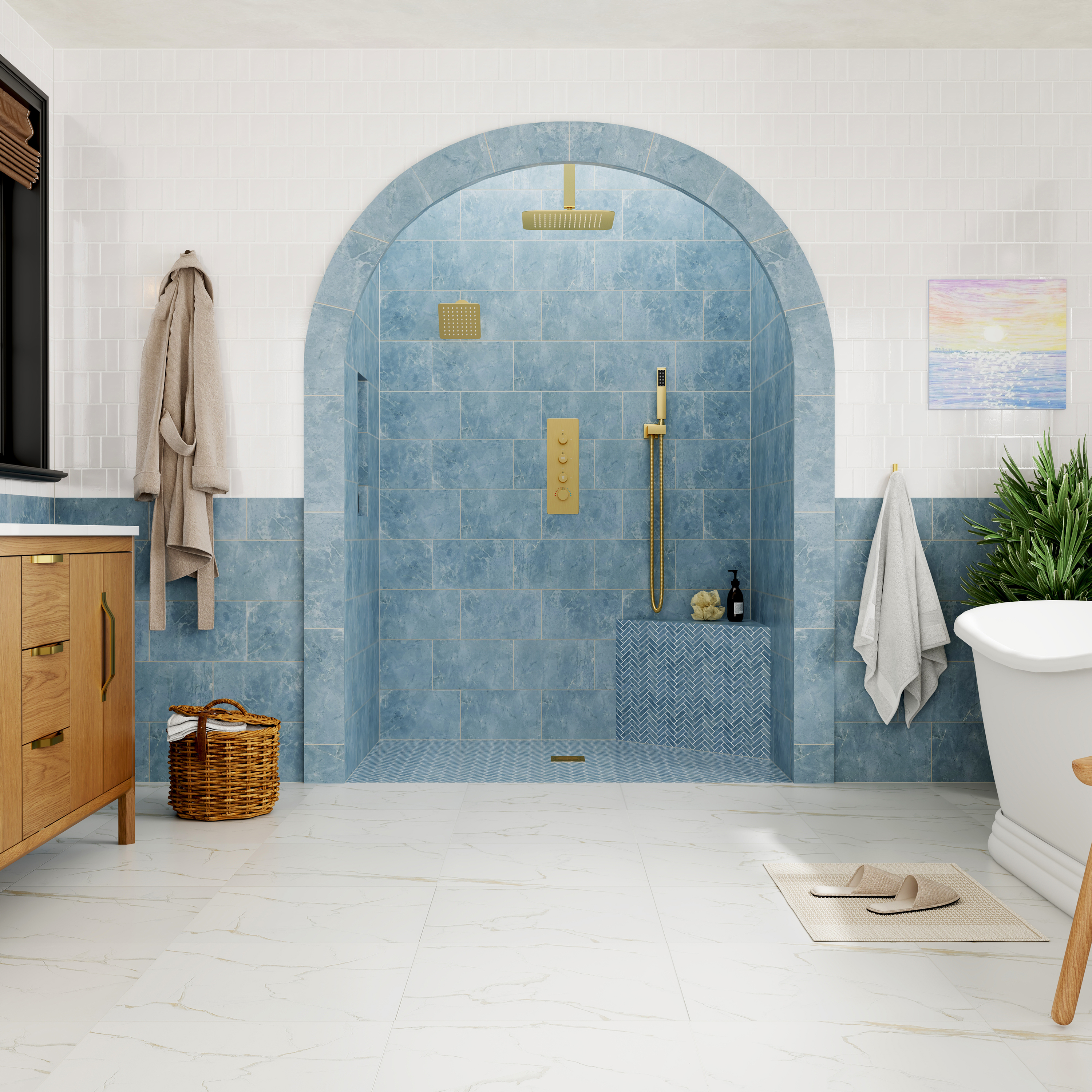 12-inch 3-Function Ceiling Mounted Thermostatic Shower System with Dual Shower Heads