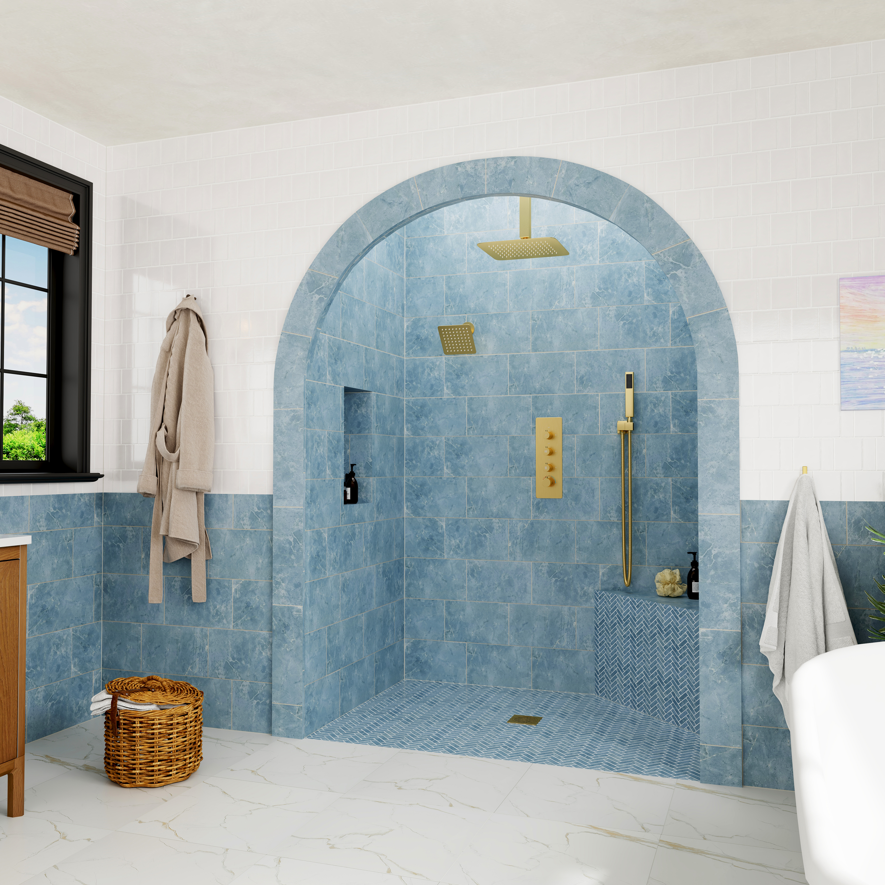 12-inch 3-Function Ceiling Mounted Thermostatic Shower System with Dual Shower Heads