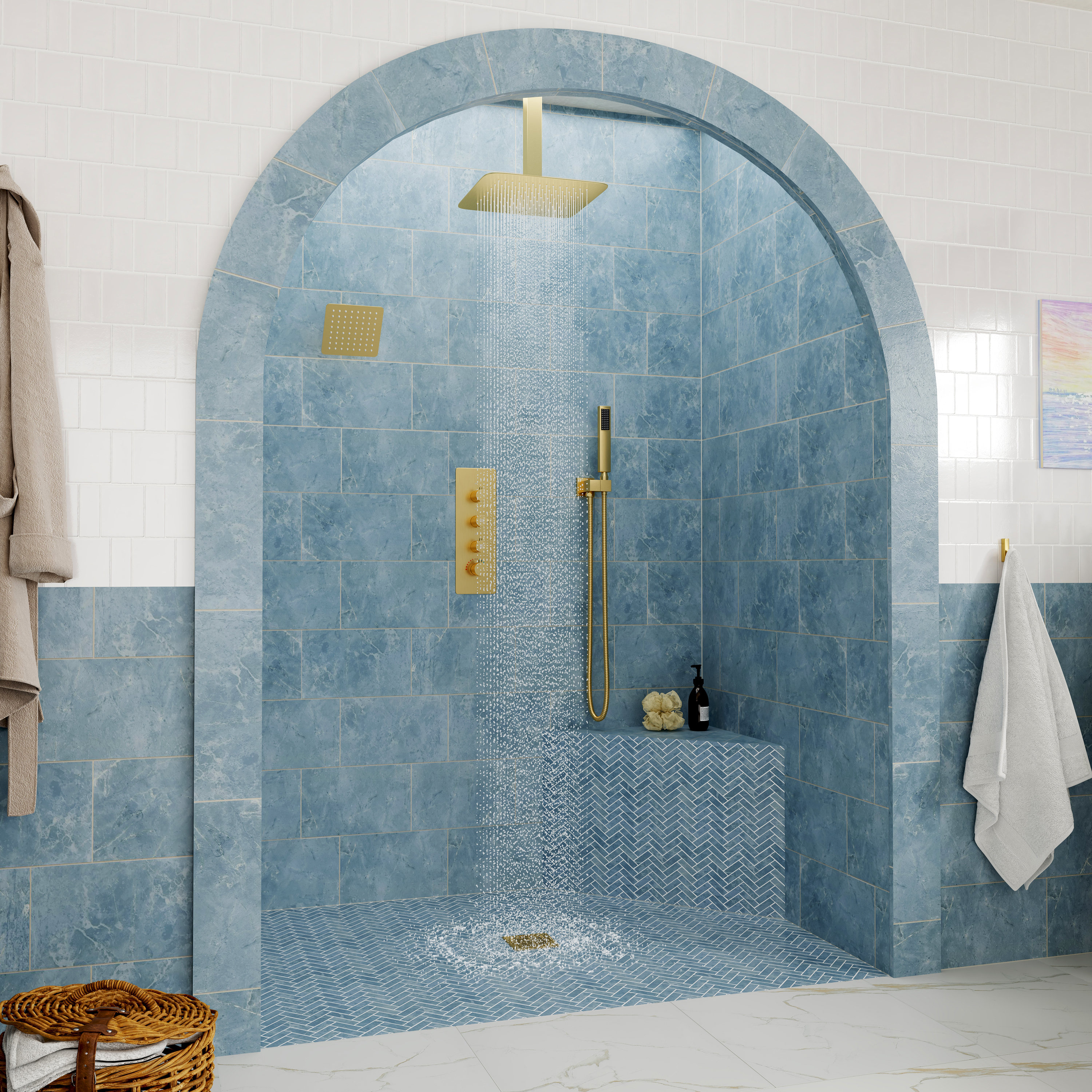 12-inch 3-Function Ceiling Mounted Thermostatic Shower System with Dual Shower Heads