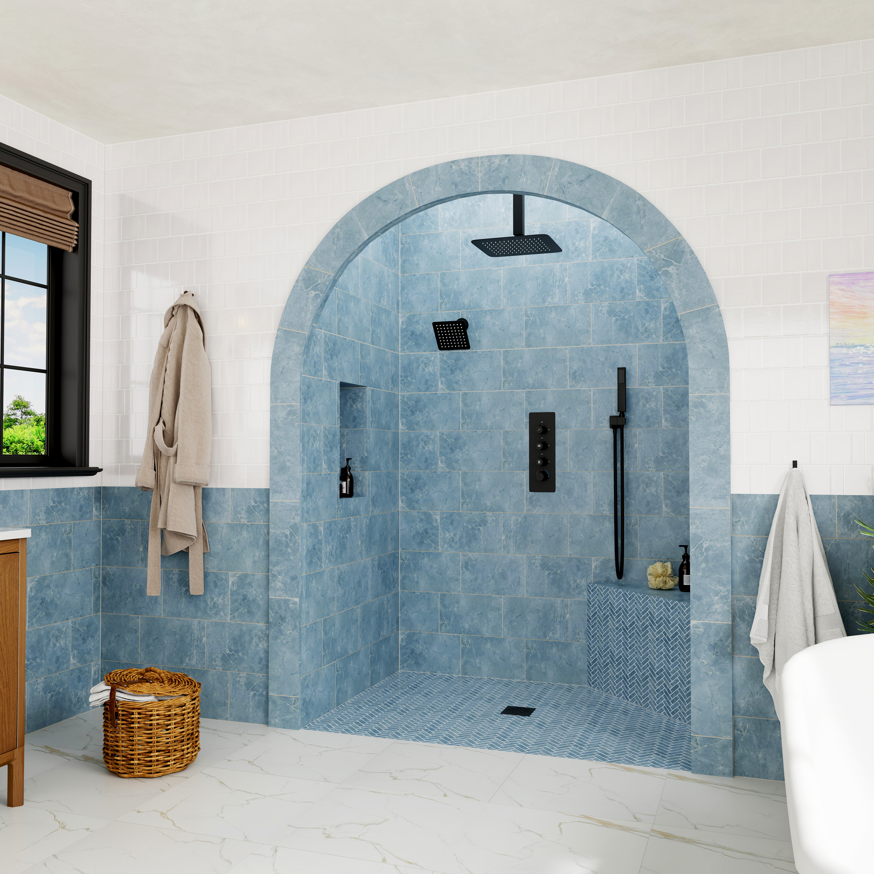 12-inch 3-Function Ceiling Mounted Thermostatic Shower System with Dual Shower Heads