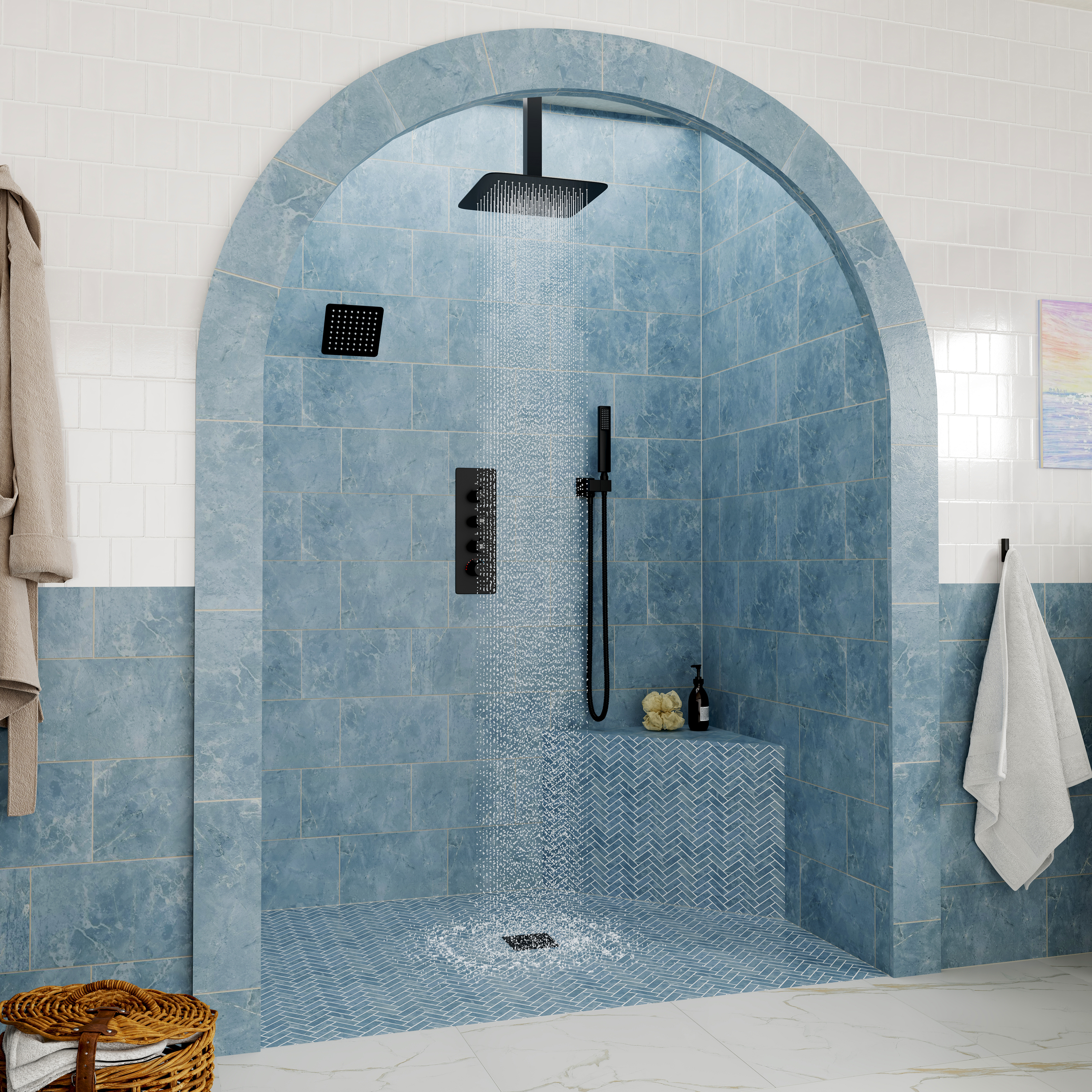 12-inch 3-Function Ceiling Mounted Thermostatic Shower System with Dual Shower Heads