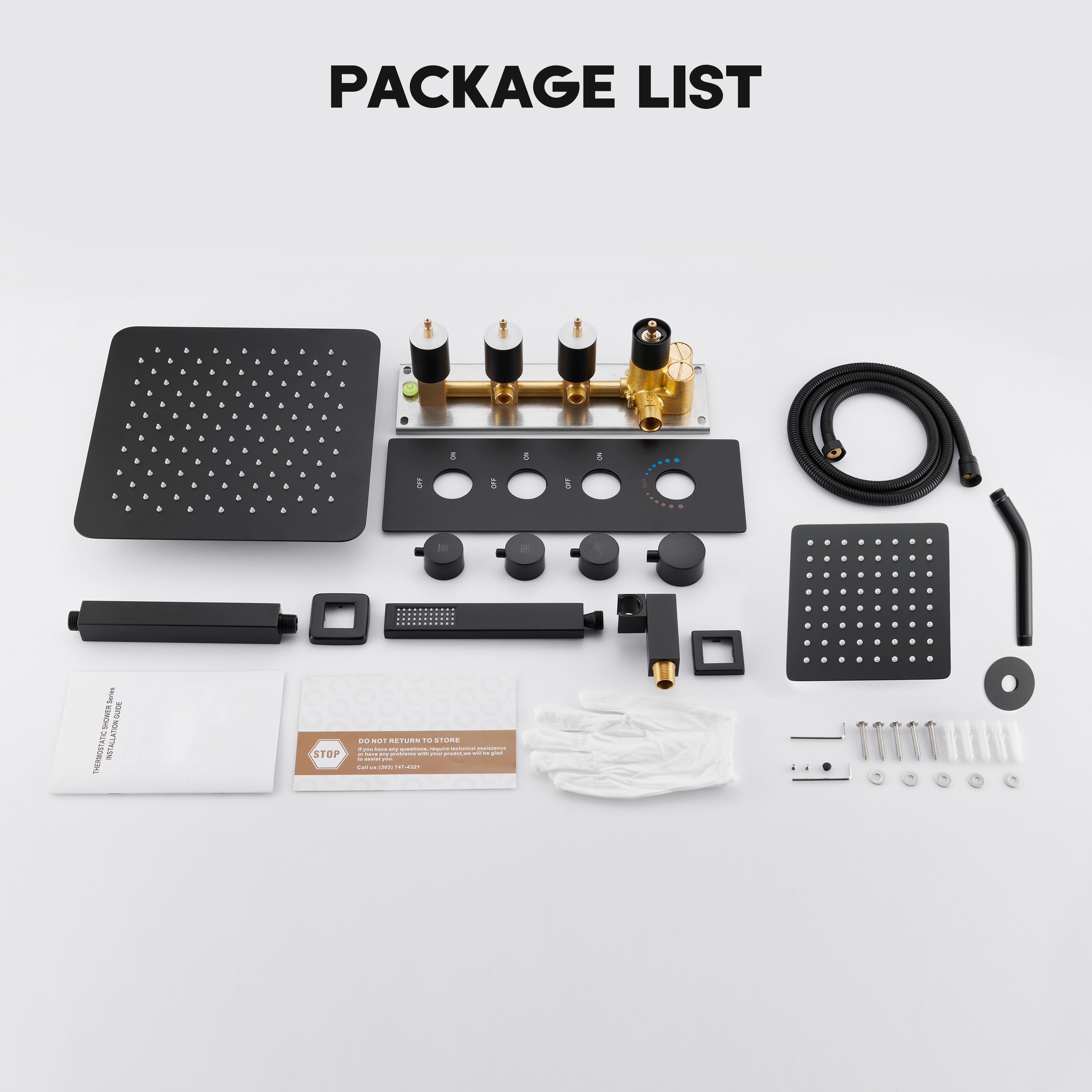 12-inch 3-Function Ceiling Mounted Thermostatic Shower System with Dual Shower Heads