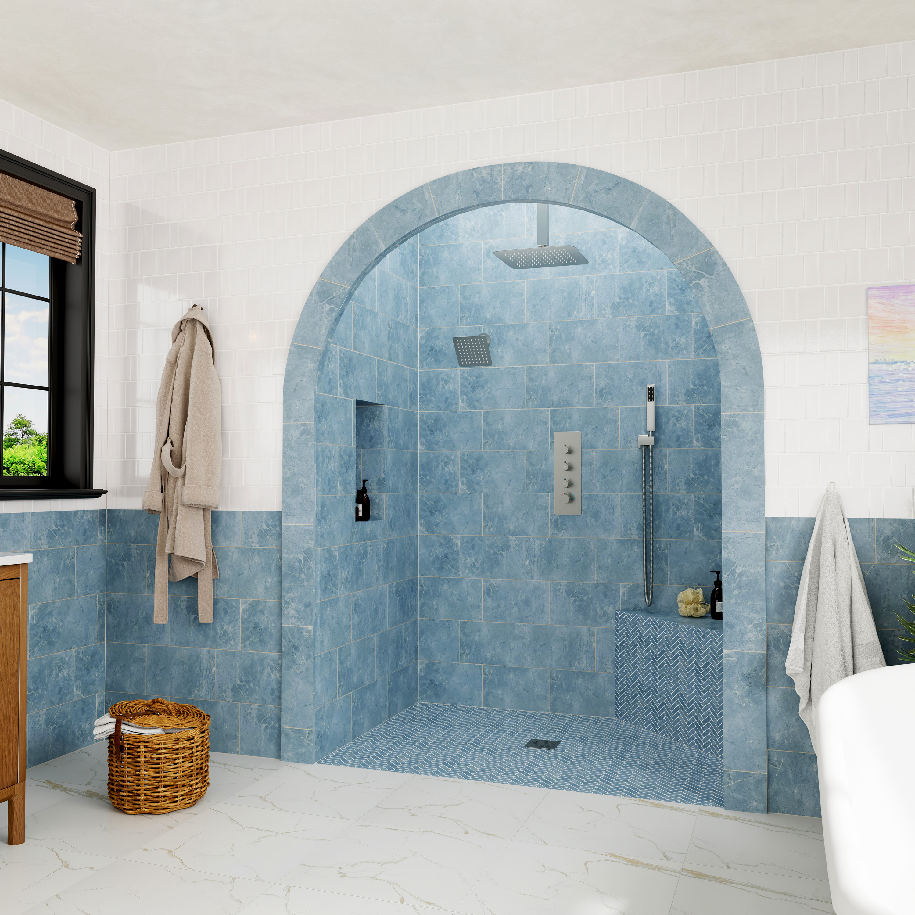 12-inch 3-Function Ceiling Mounted Thermostatic Shower System with Dual Shower Heads