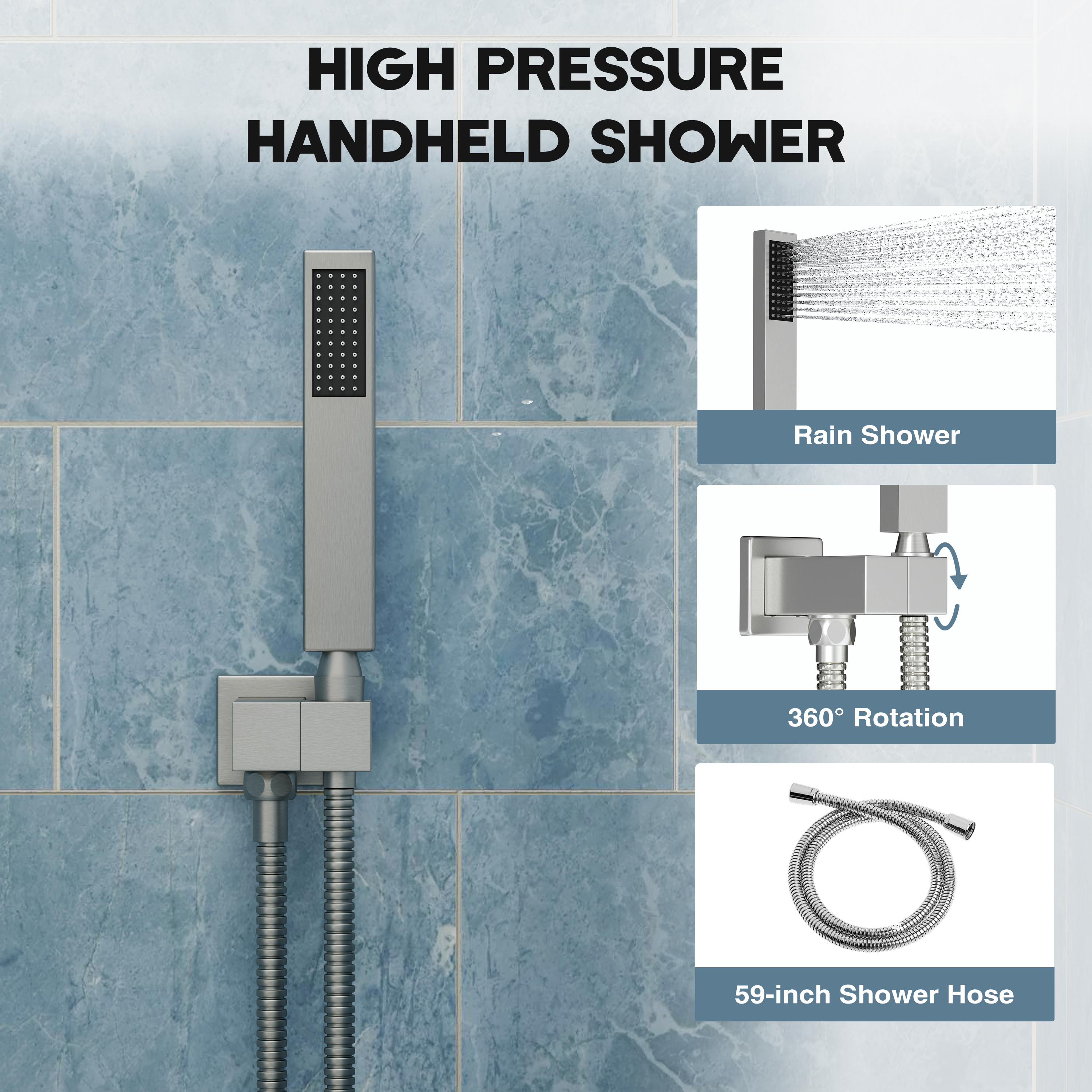12-inch 3-Function Ceiling Mounted Thermostatic Shower System with Dual Shower Heads