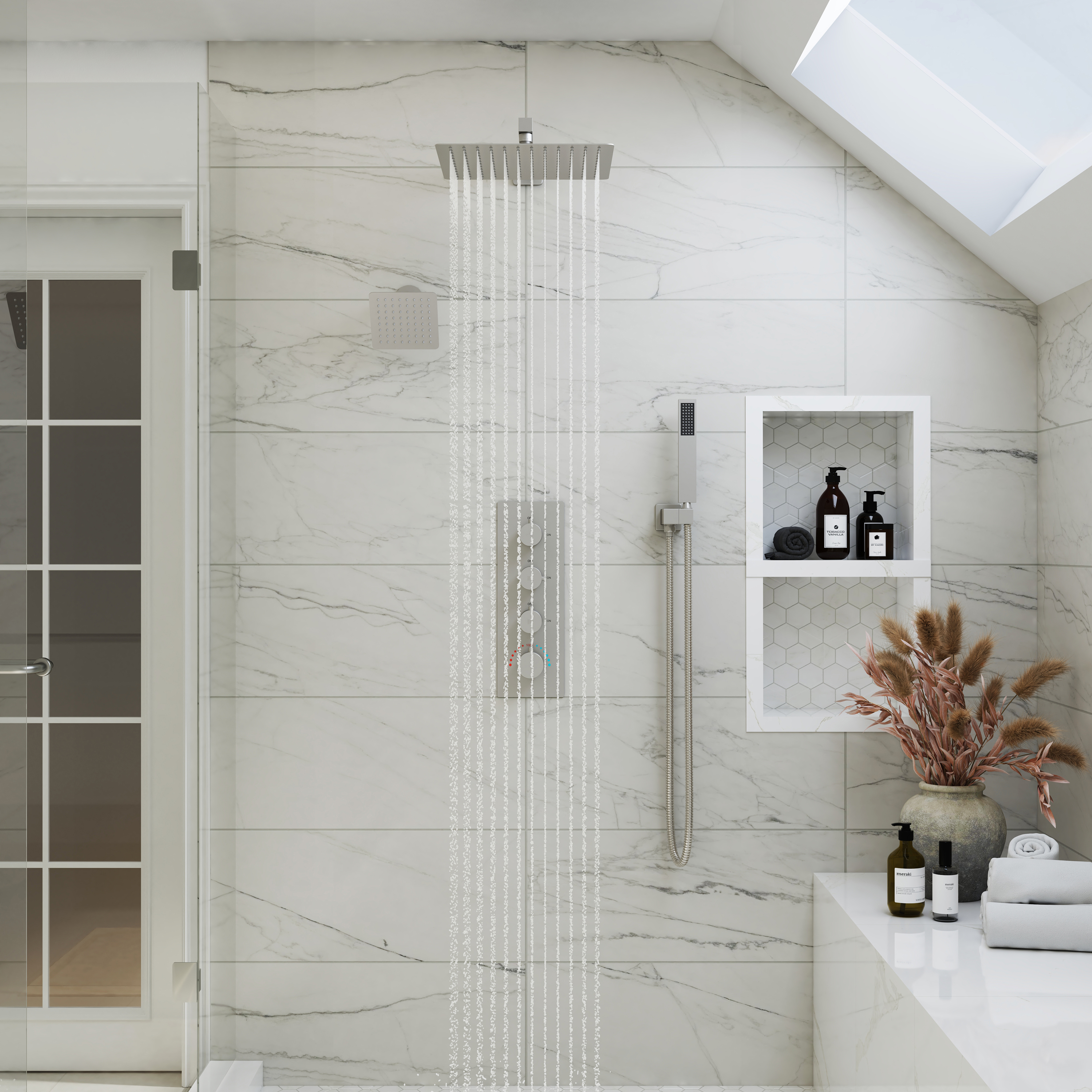 12-inch 3-Function Thermostatic Dual Shower System with Handheld