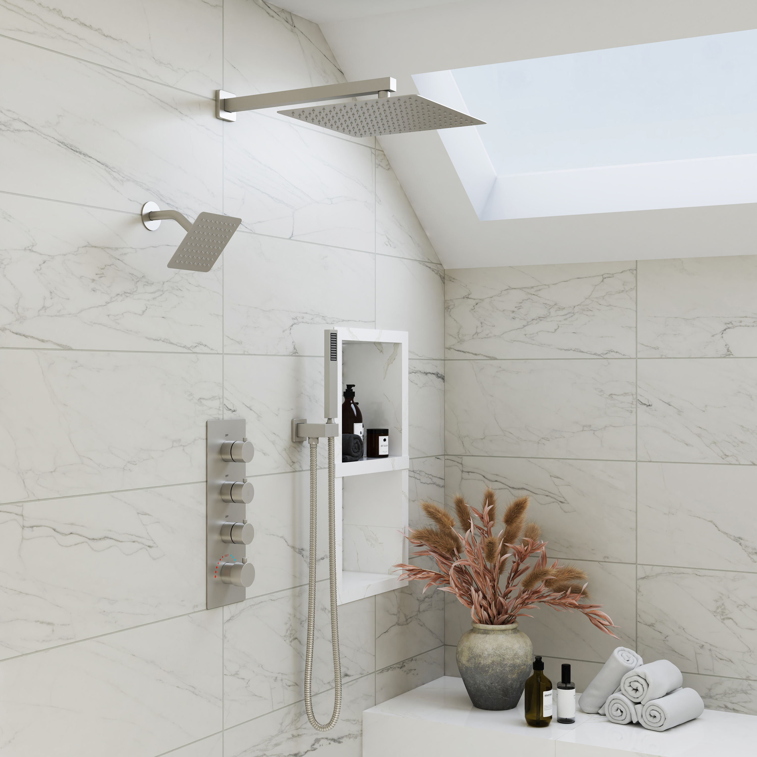 12-inch 3-Function Thermostatic Dual Shower System with Handheld