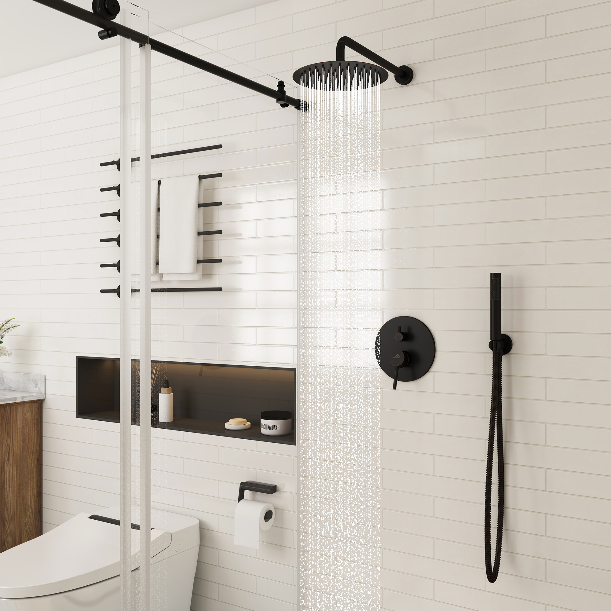 10" Wall Mount Rain Shower System with Handheld in Oil Rubbed Bronze