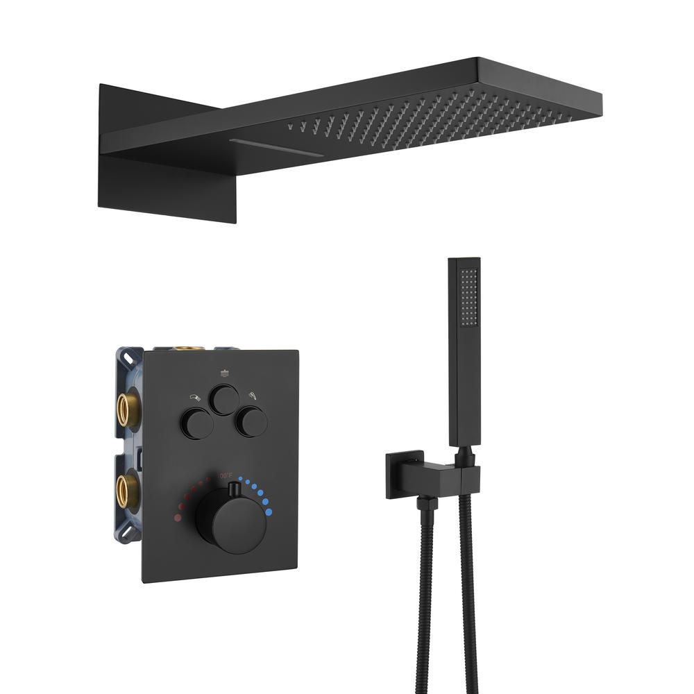 22" Thermostatic Shower System with Rainfall and Waterfall Shower Head