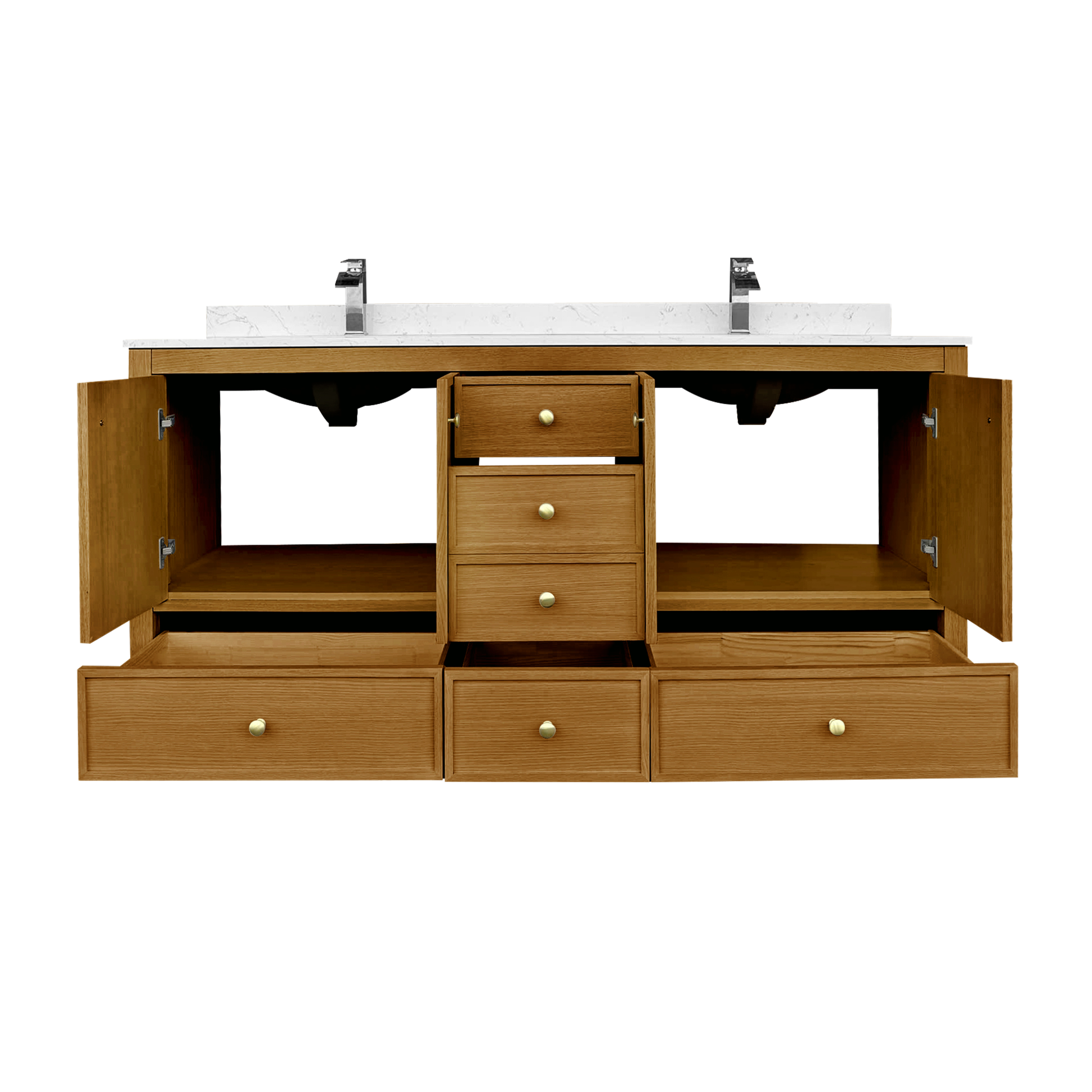 48"/60"/72" Freestanding Bathroom Vanity with Single/Double Sink & Marble Top