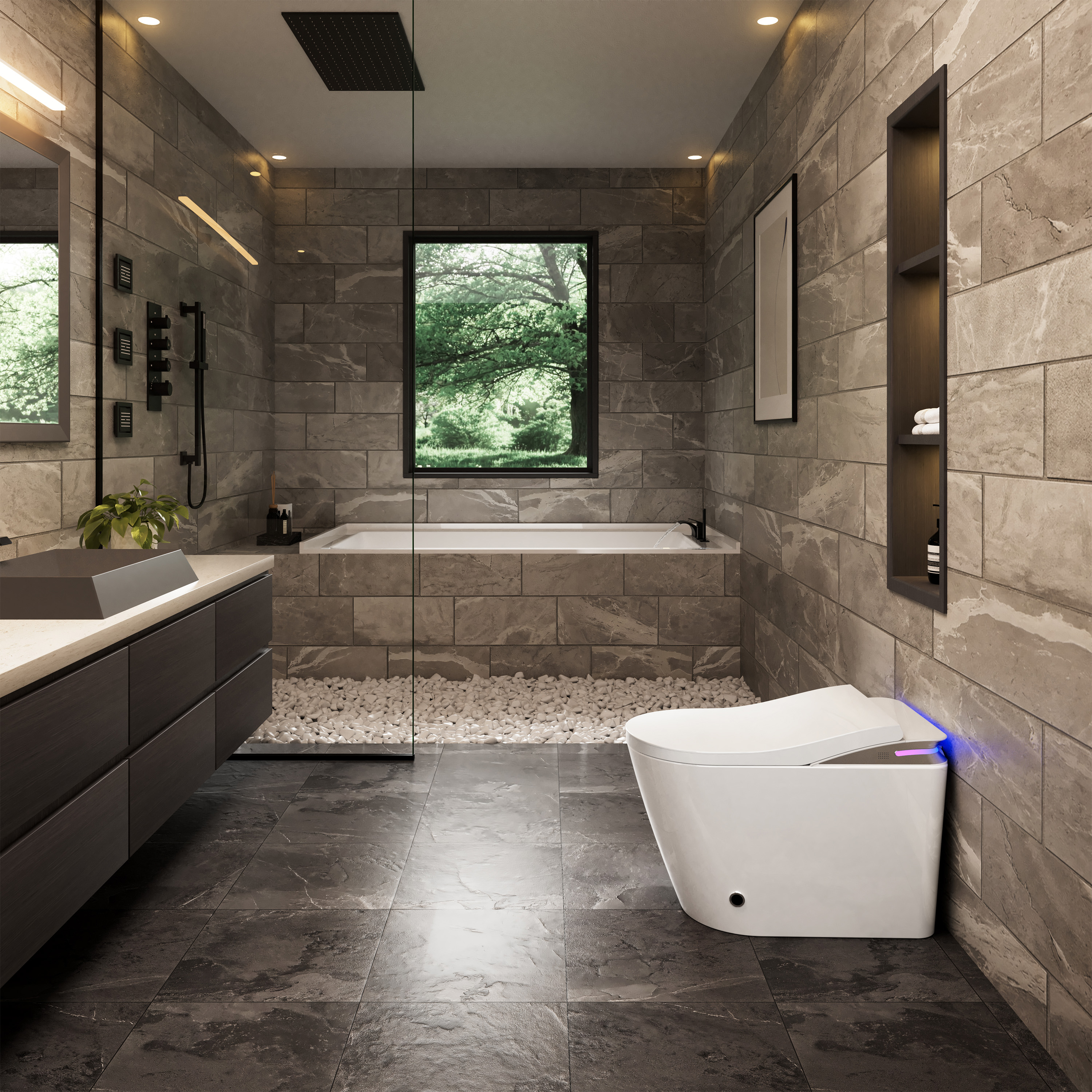 One-Piece Chair Height Elongated Smart Bidet Toilet with Auto Lid, Foam Shield Protection & Dual Flush