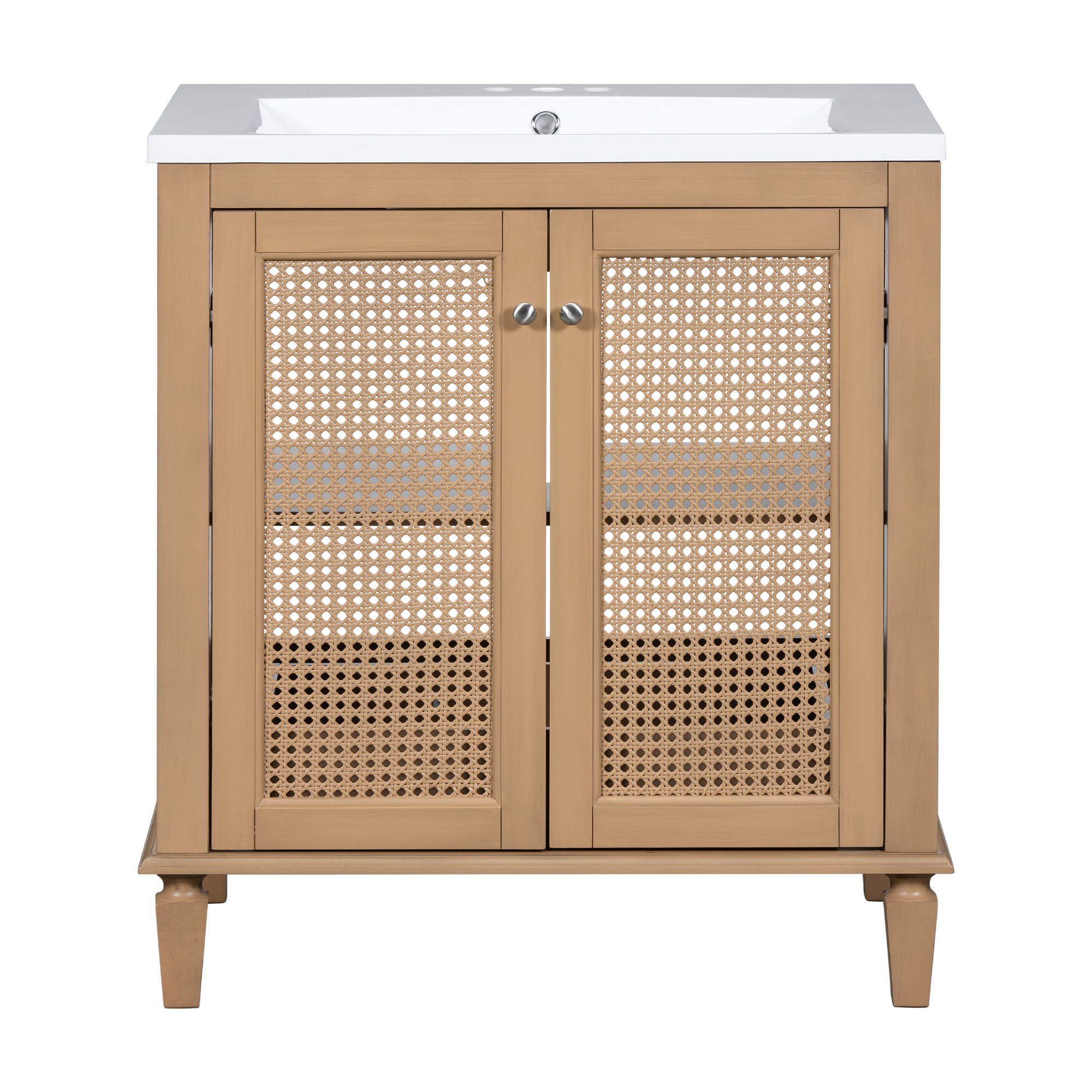 30" Solid Wood Frame Bathroom Vanity with Resin Sink & Hidden Drawer