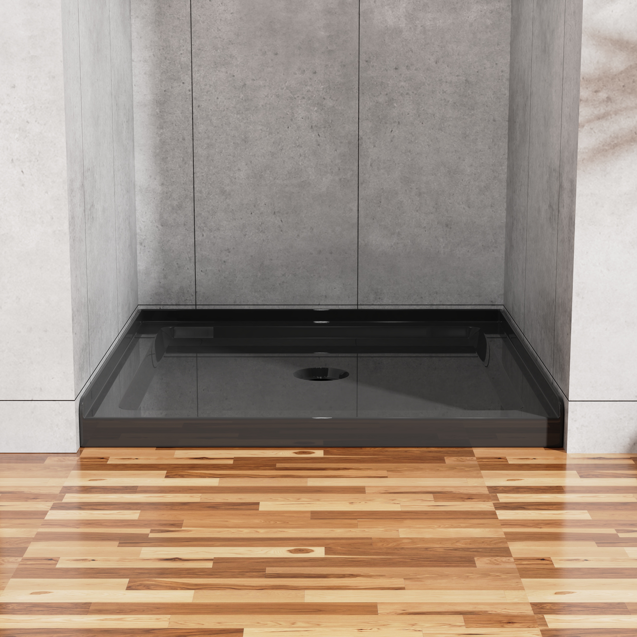 36" x 36" Black Acrylic Shower Base with Center Drain, Anti-Slip Single Threshold Design