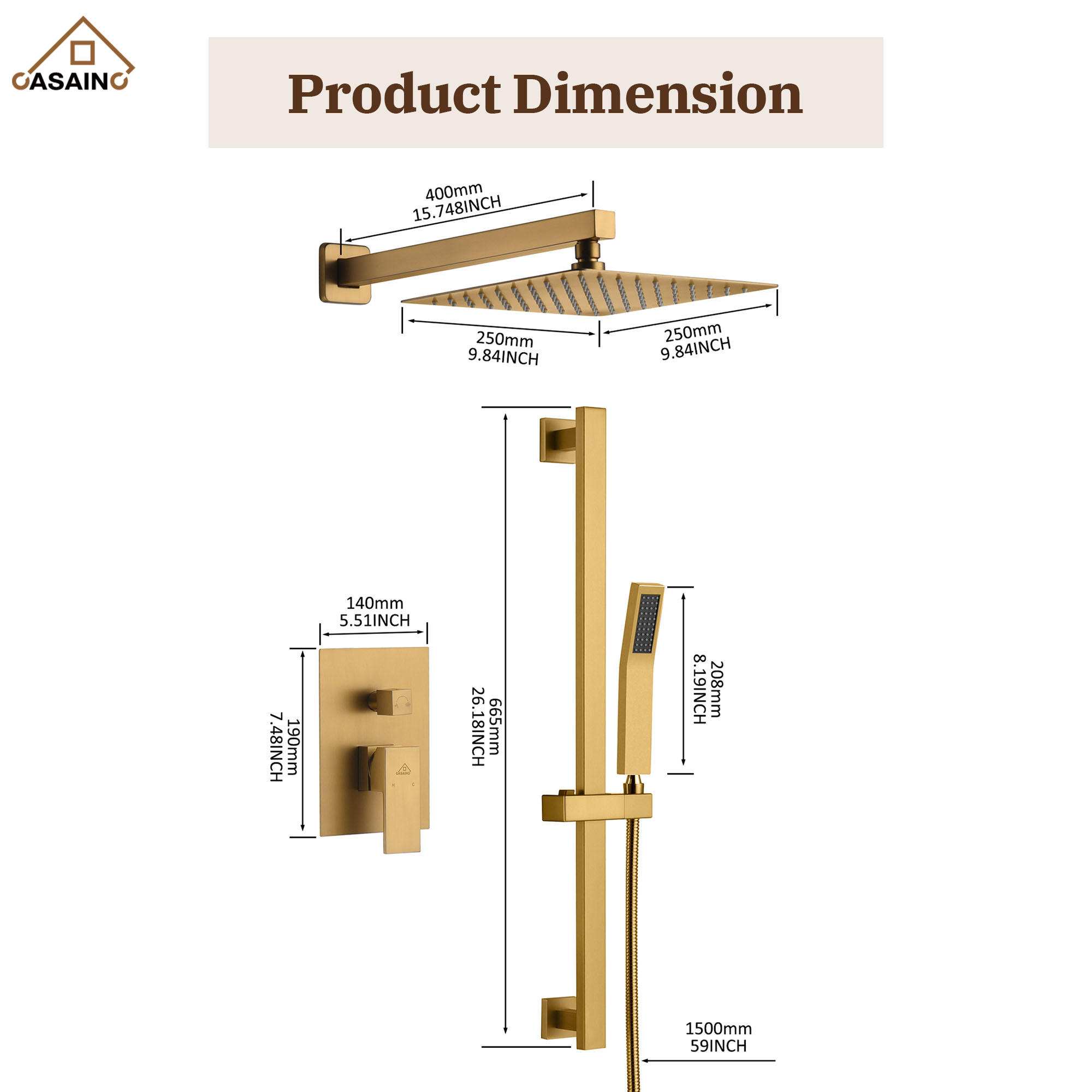 10" Wall Mount Rain Shower Shower System With Hand Shower & Slide Bar