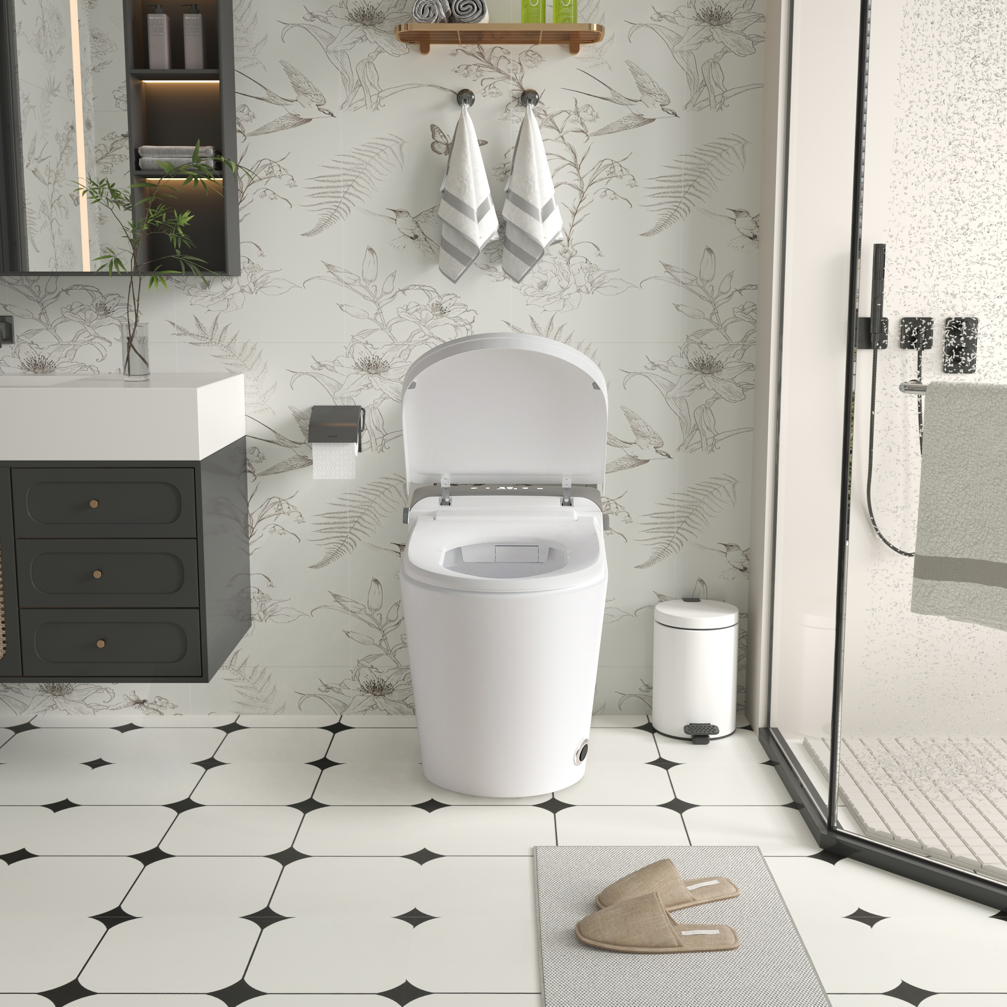 Raised Tankless Smart Bidet Toilet with Remote Control & LED Display