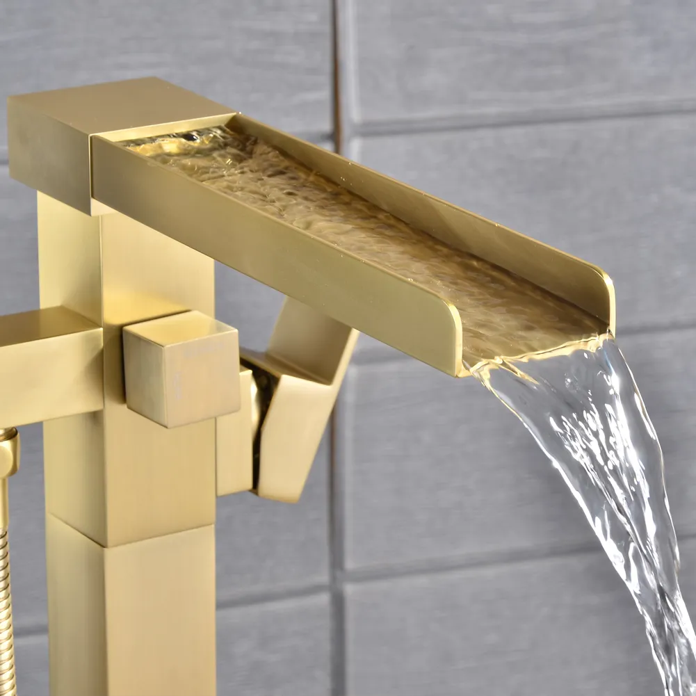 Luxury Bathroom Brushed Gold Waterfall Faucet for a Tub