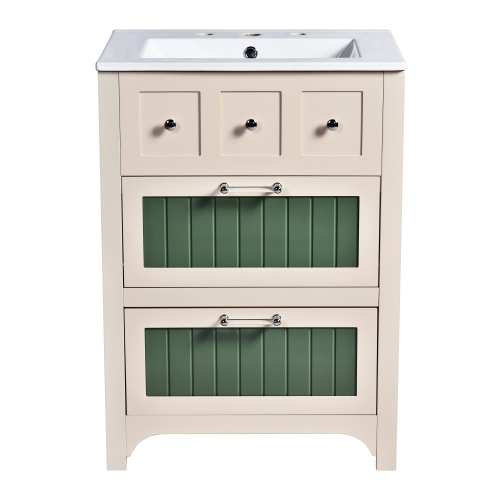 24"/30" Wooden Bathroom Vanity Cabinet with Ceramic Sink Combo Set