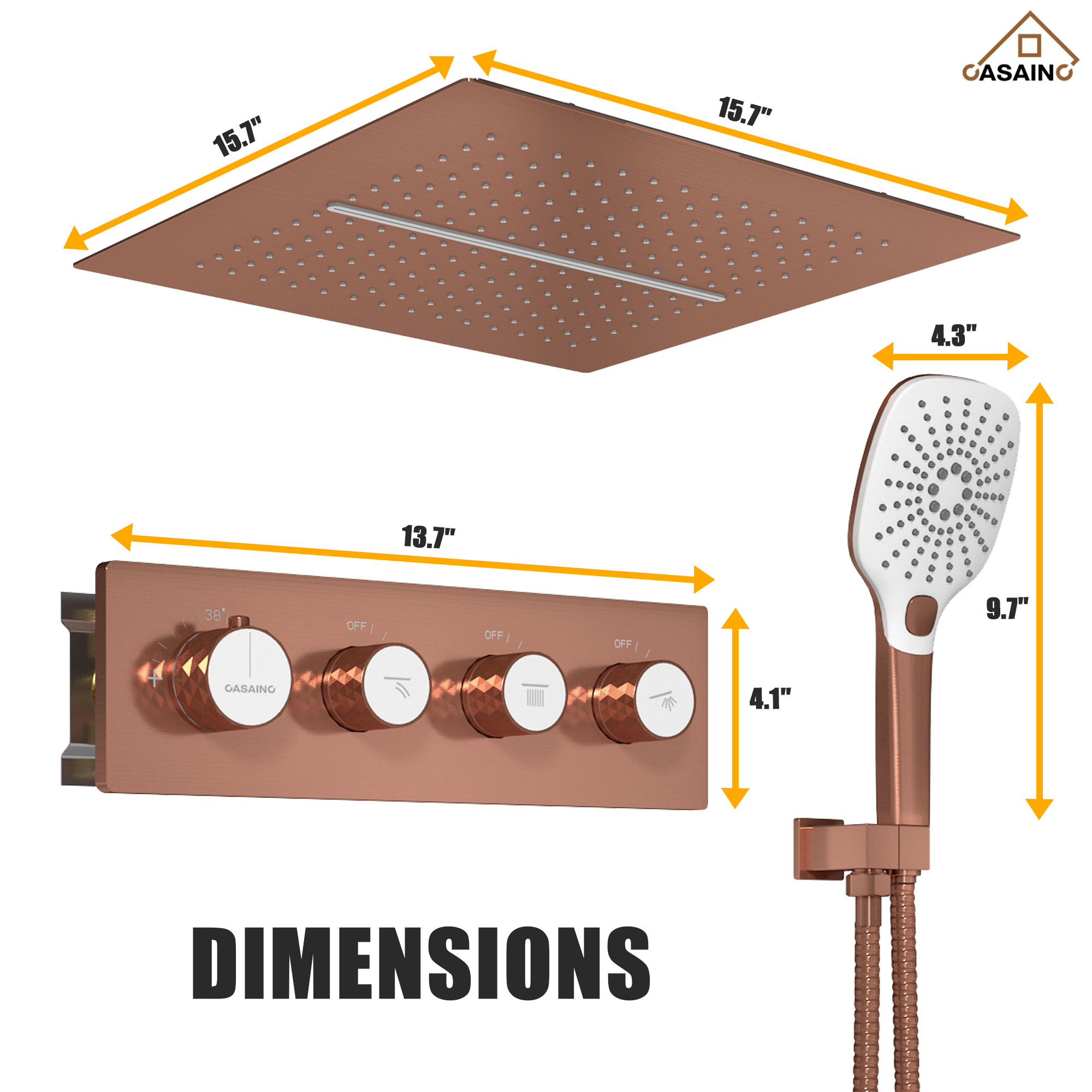16'' Concealed Multi-Function Shower System 3-Spray Modes Showerhead