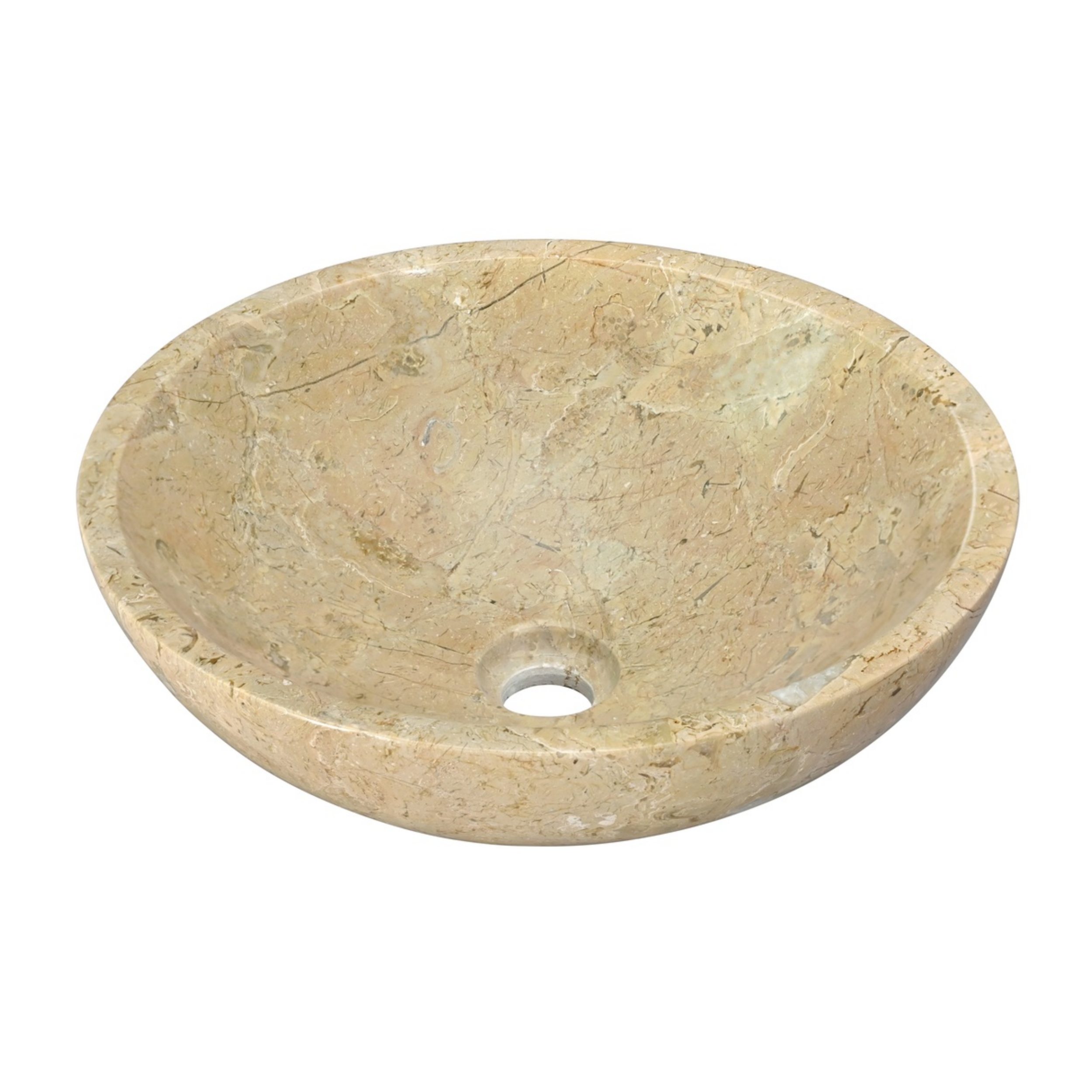 15.7" Polished Natural Marble Round Vessel Sink for Bathroom Countertops in Beige Gold/White Natural/Gray/Green