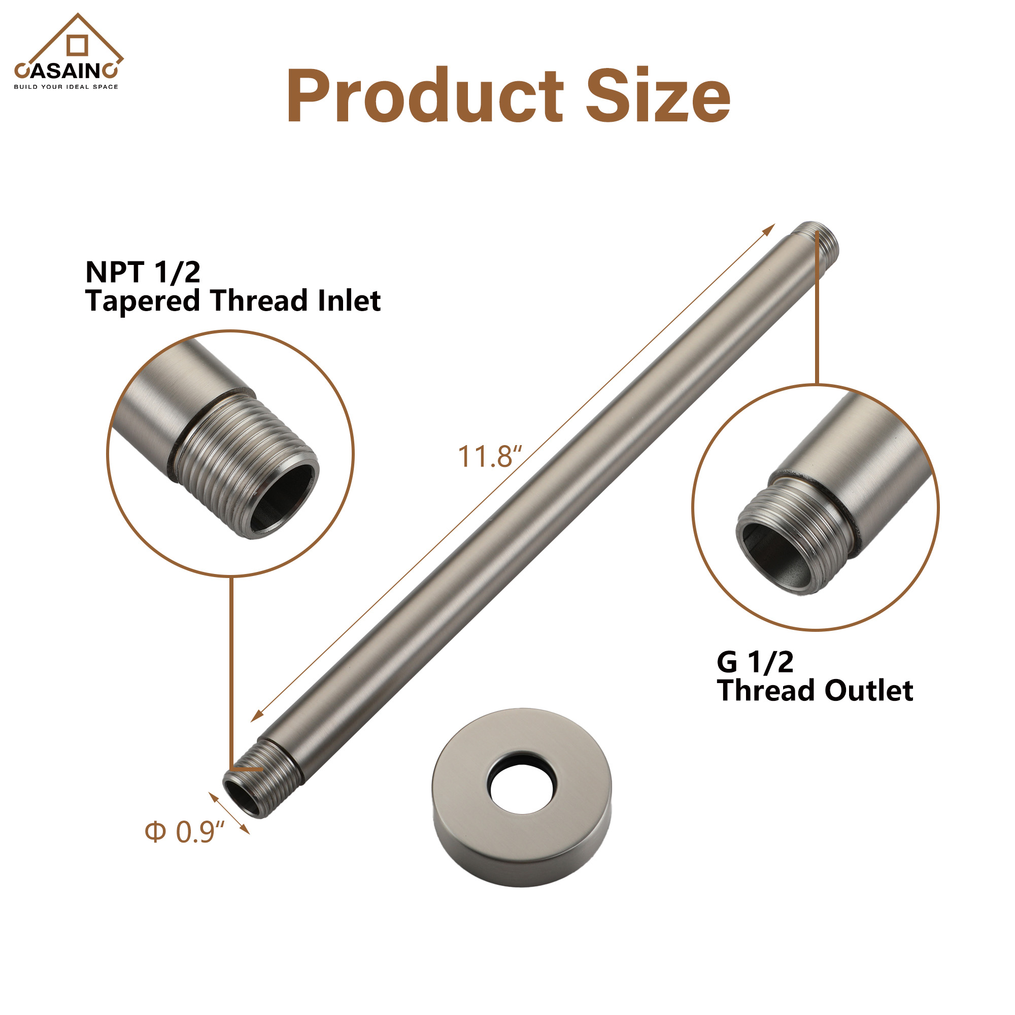 7.87"/11.81" Ceiling-Mounted Round Shower Arm with Flange Cover