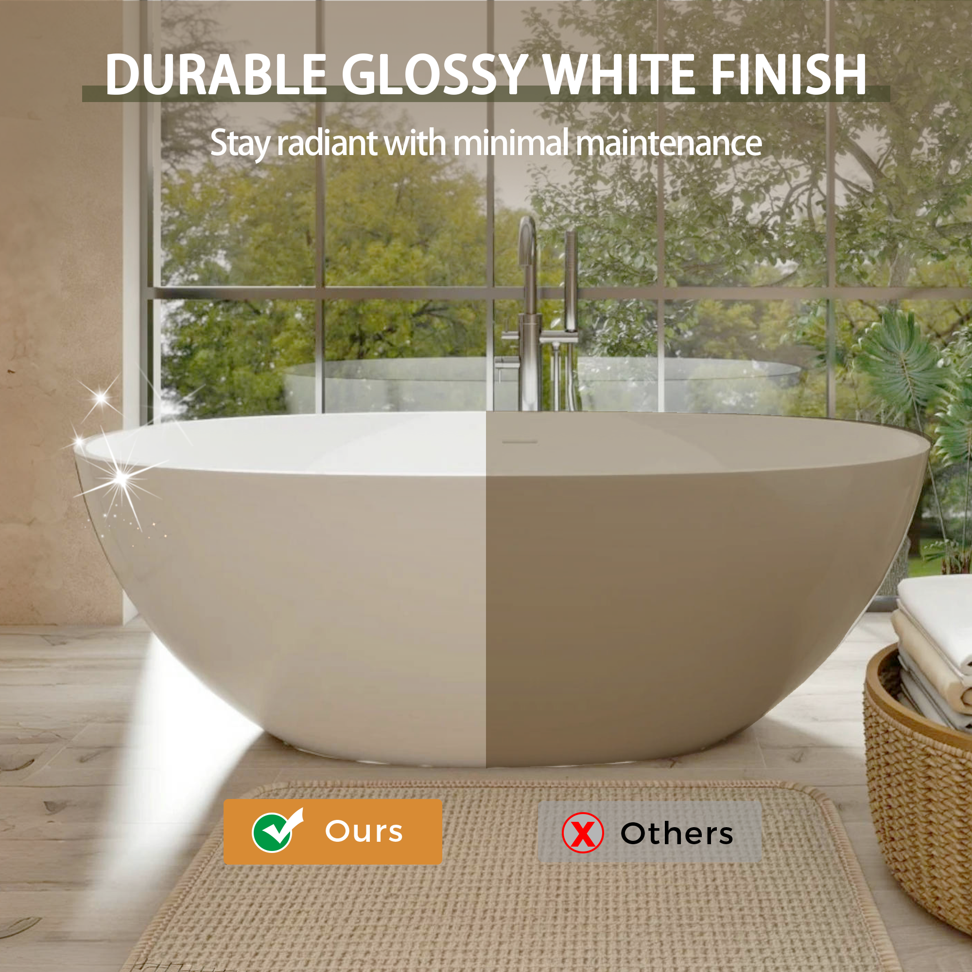 65" Oval Stone Resin Freestanding Soaking Tub with Ergonomic Design