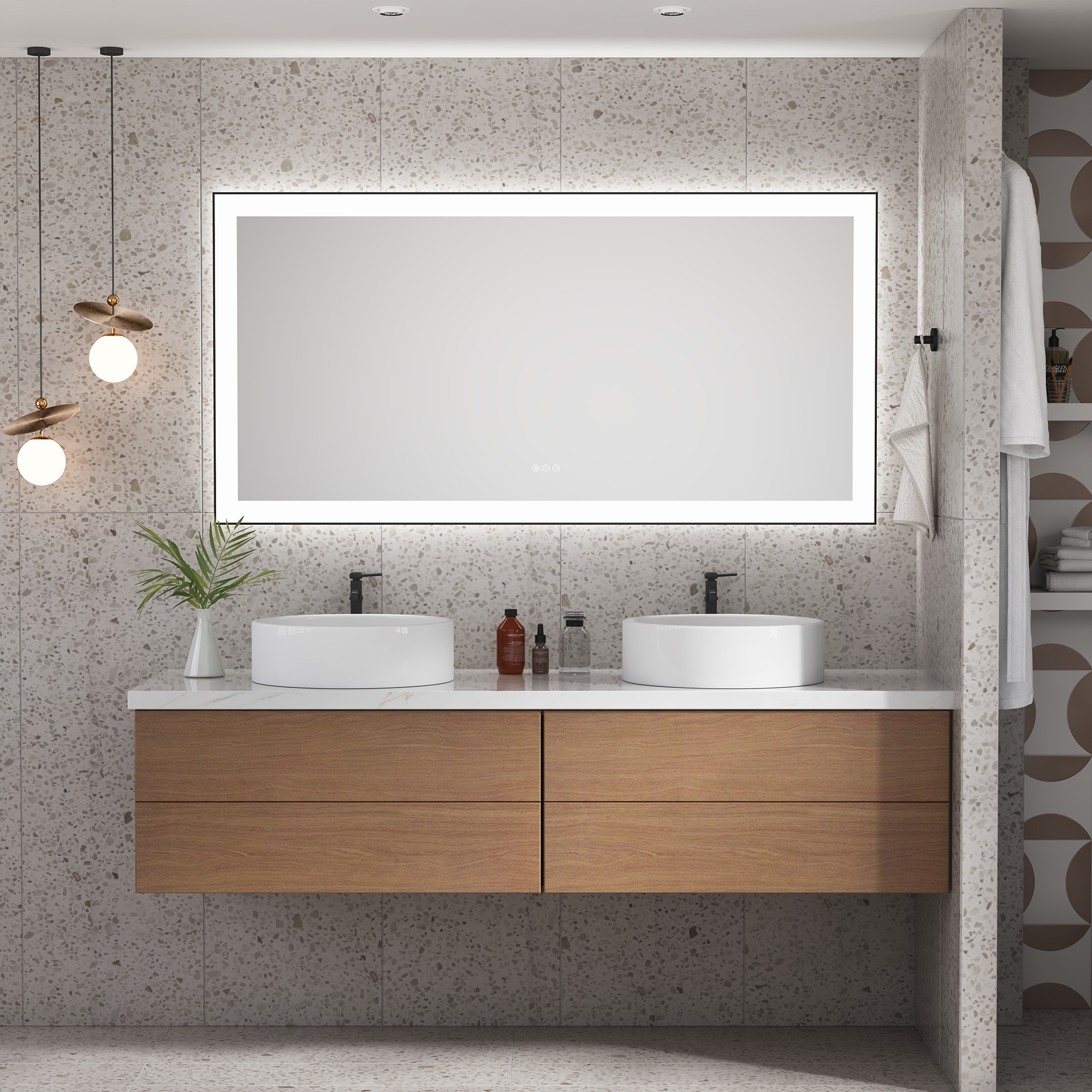 Tempered Glass LED Mirror with Aluminum Frame for Bathroom Vanity