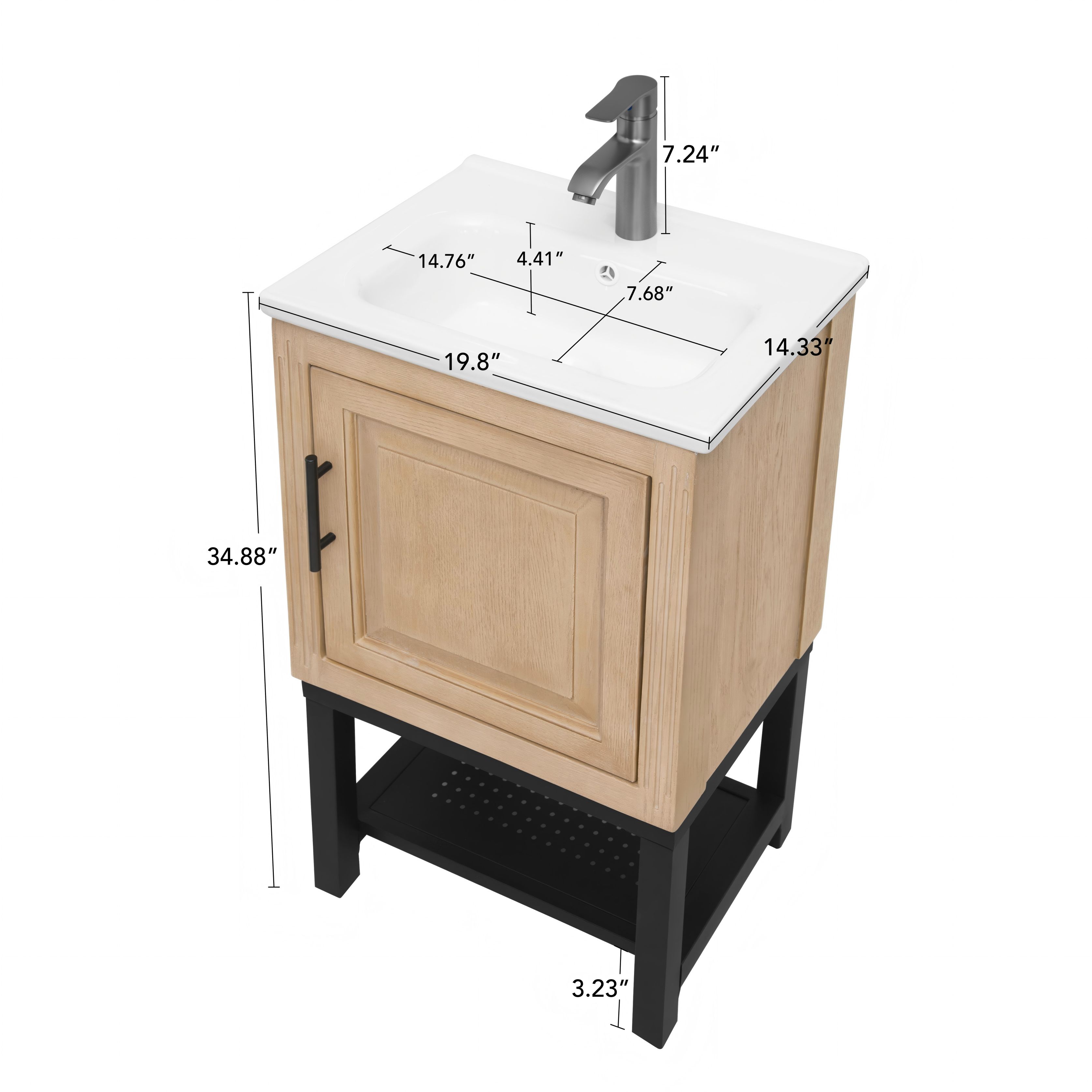 Freestanding Bathroom Vanity with White Ceramic Sink & Hot and Cold Faucet