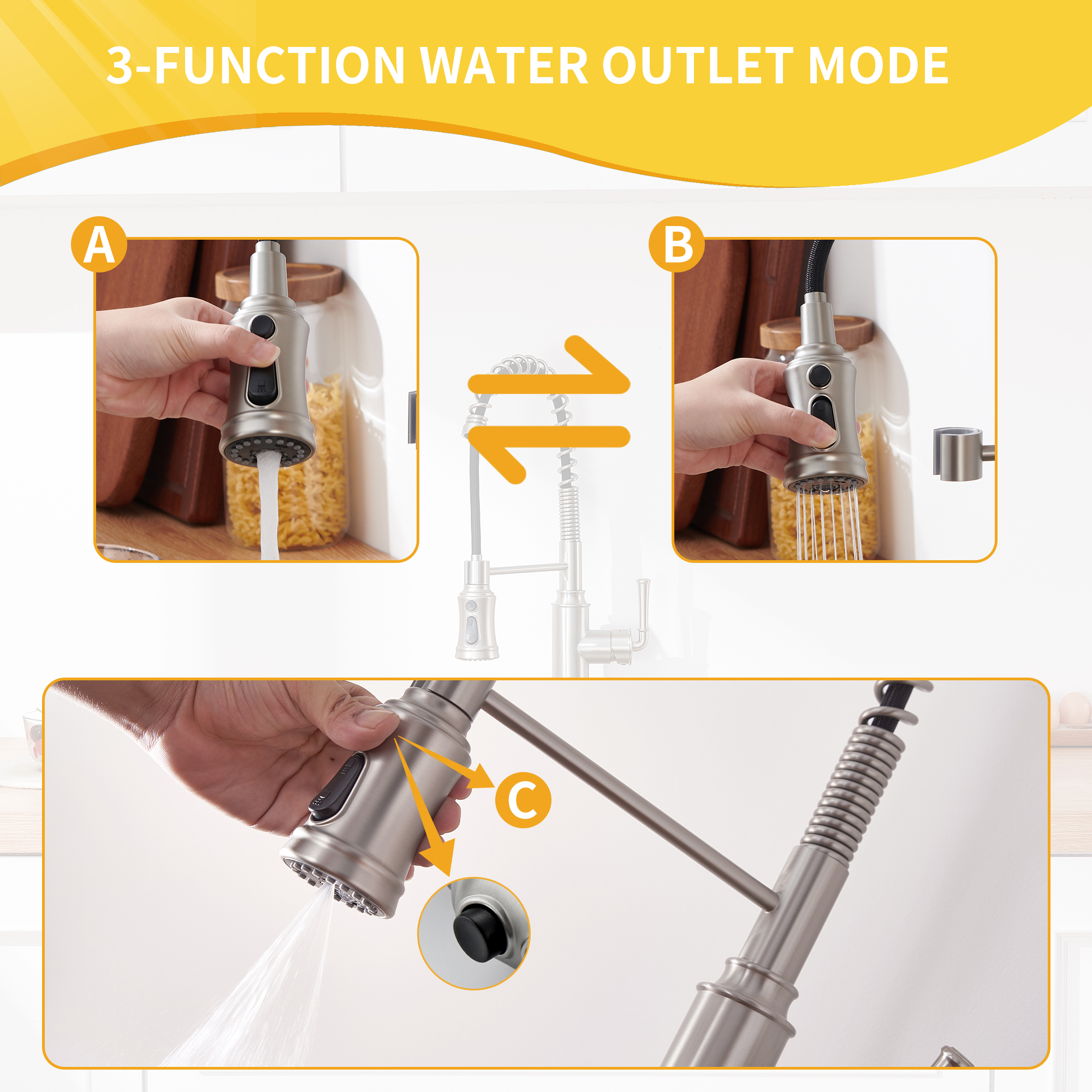Kitchen Faucet with Pull Down Sprayer, Farmhouse RV Small Vanity Faucet with 360° Rotation Spout and Deck Plate