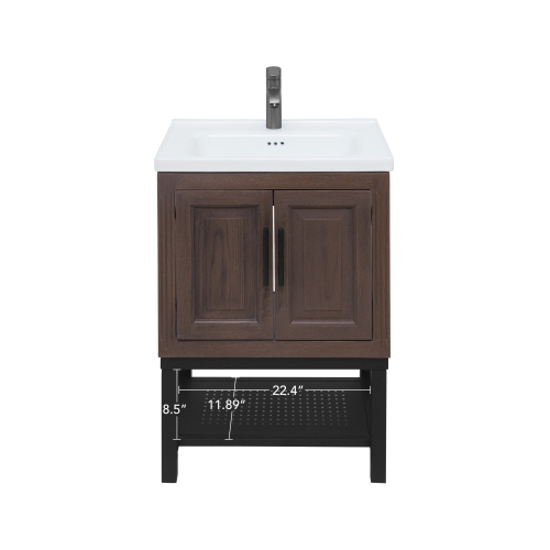 Freestanding Bathroom Vanity with White Ceramic Sink & Hot and Cold Faucet