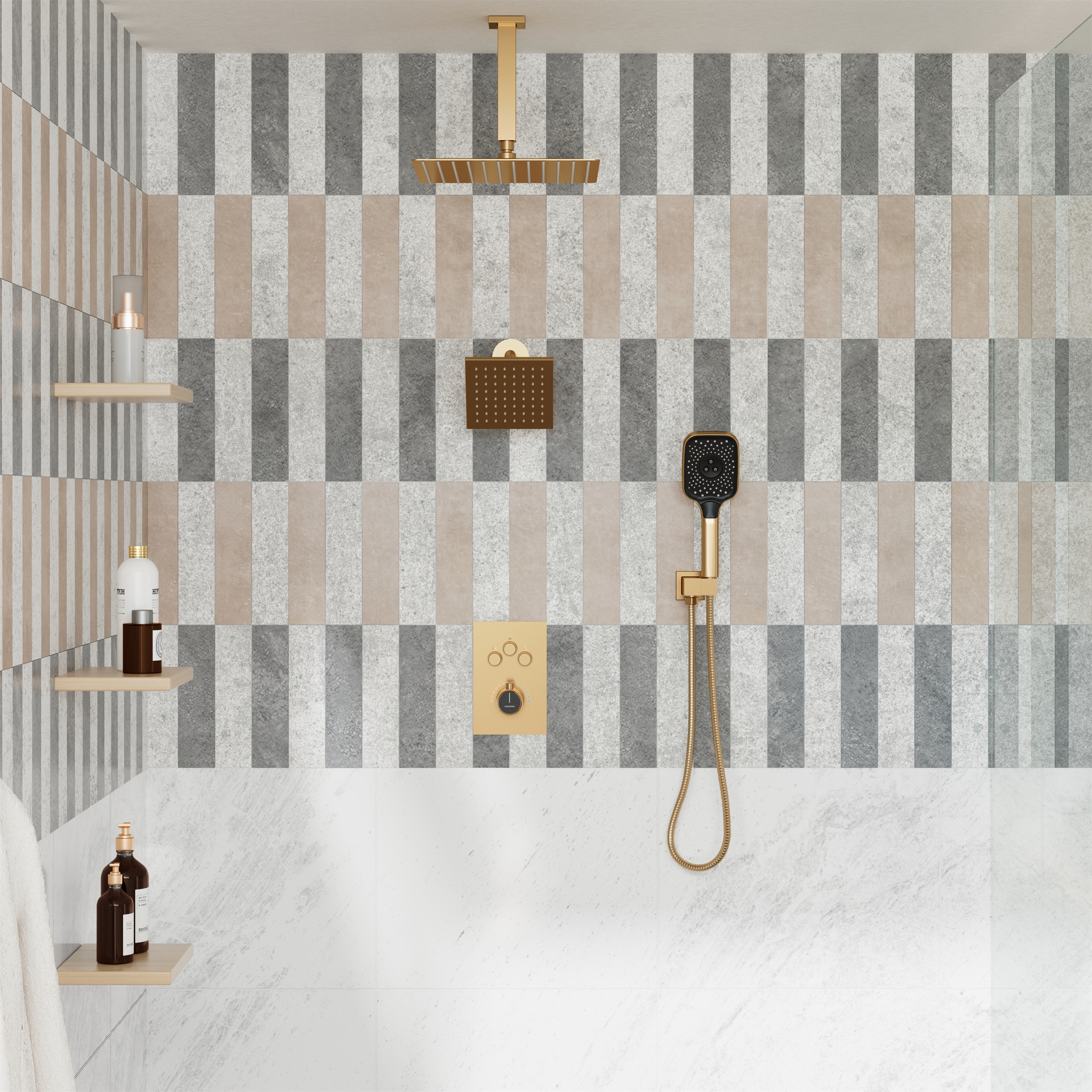 12" Ceiling Mount Rainfall Shower Head Thermostatic Shower System