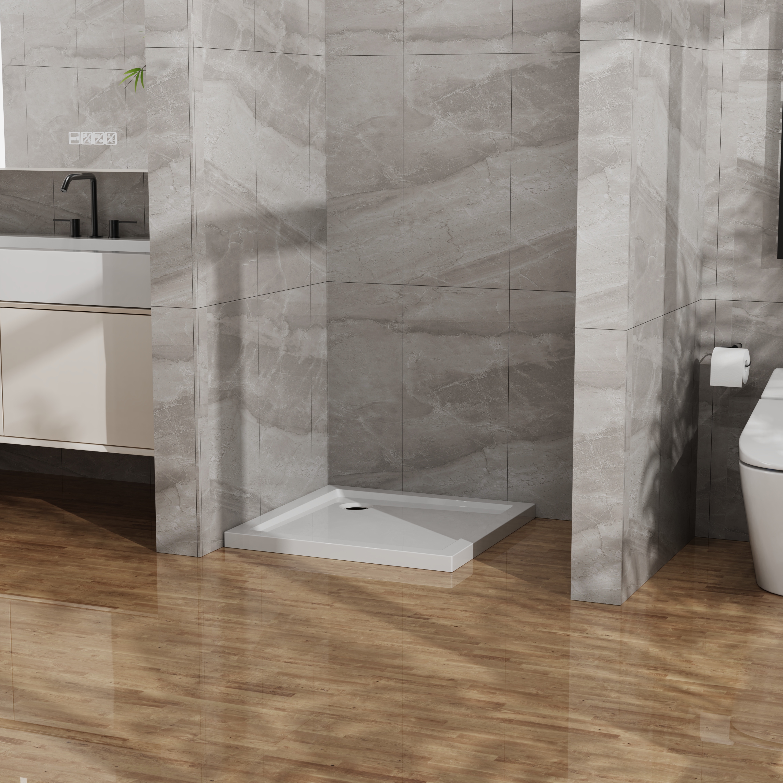 32" x 32" White No-Threshold Shower Base with Corner Drain, Anti-Slip Acrylic Shower Pan