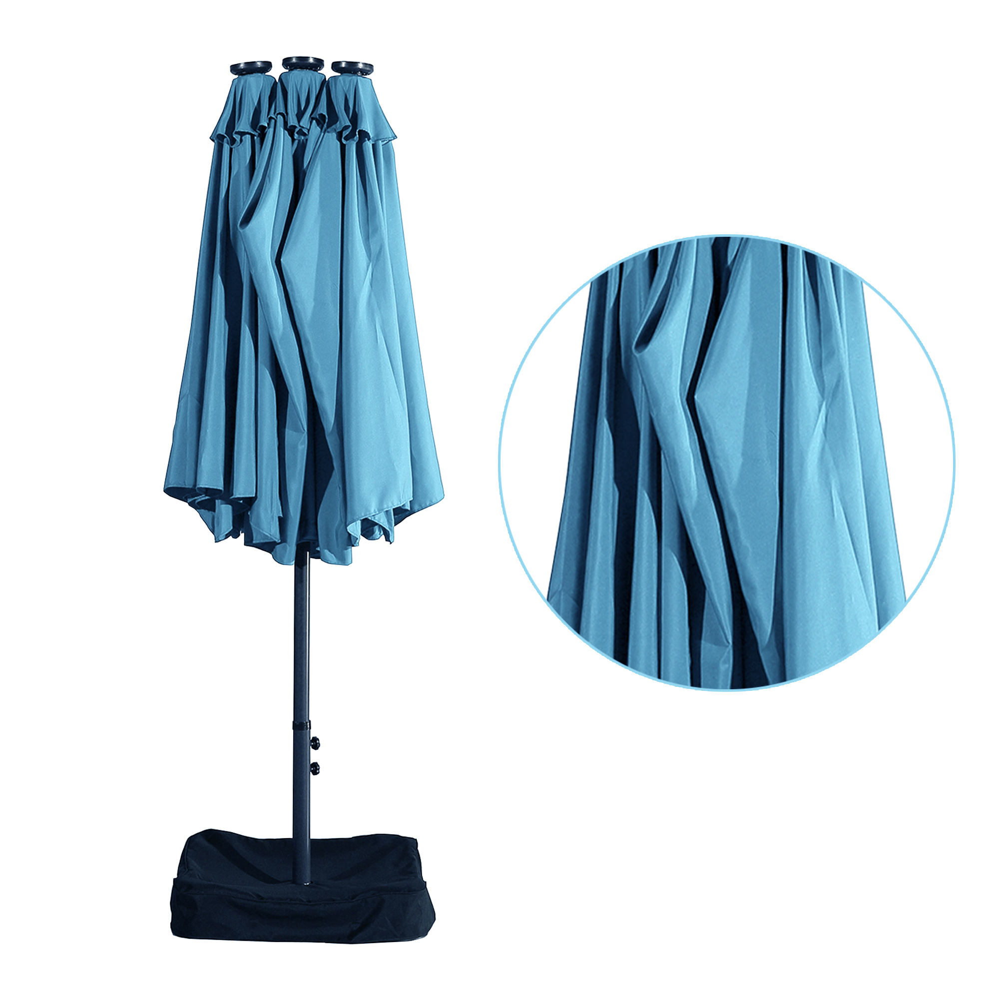 15ft Patio Steel Rectangular Double-Sided Market Umbrella With Base, Classic Design or Solar LED Lights Options,UV Sun Protection & Easy Crank for Deck Pool Patio.