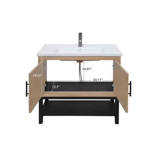 Freestanding Bathroom Vanity with White Ceramic Sink & Hot and Cold Faucet