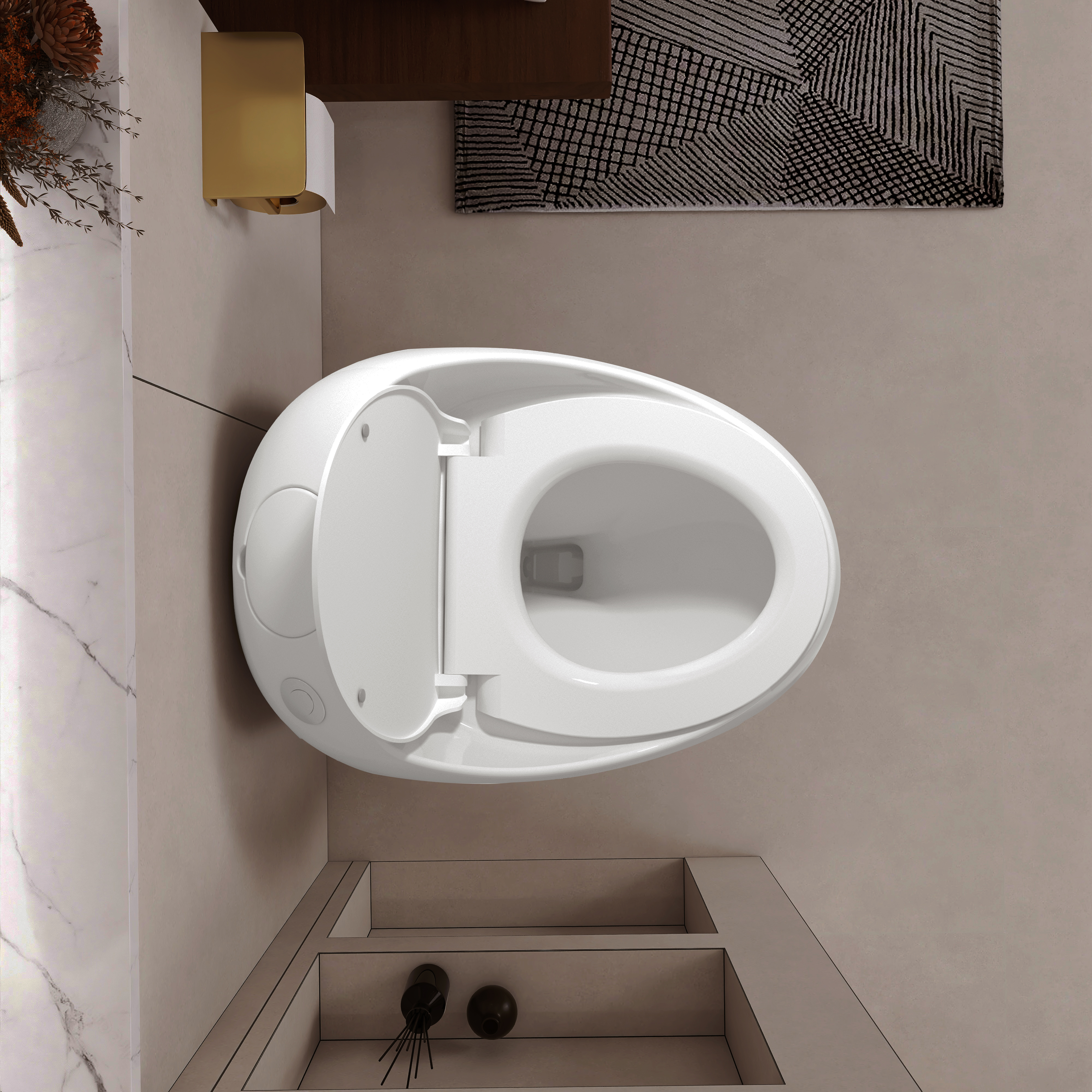 Egg Shape 1-Piece Toilet in Glossy White with 1.28 GPF Single Flush