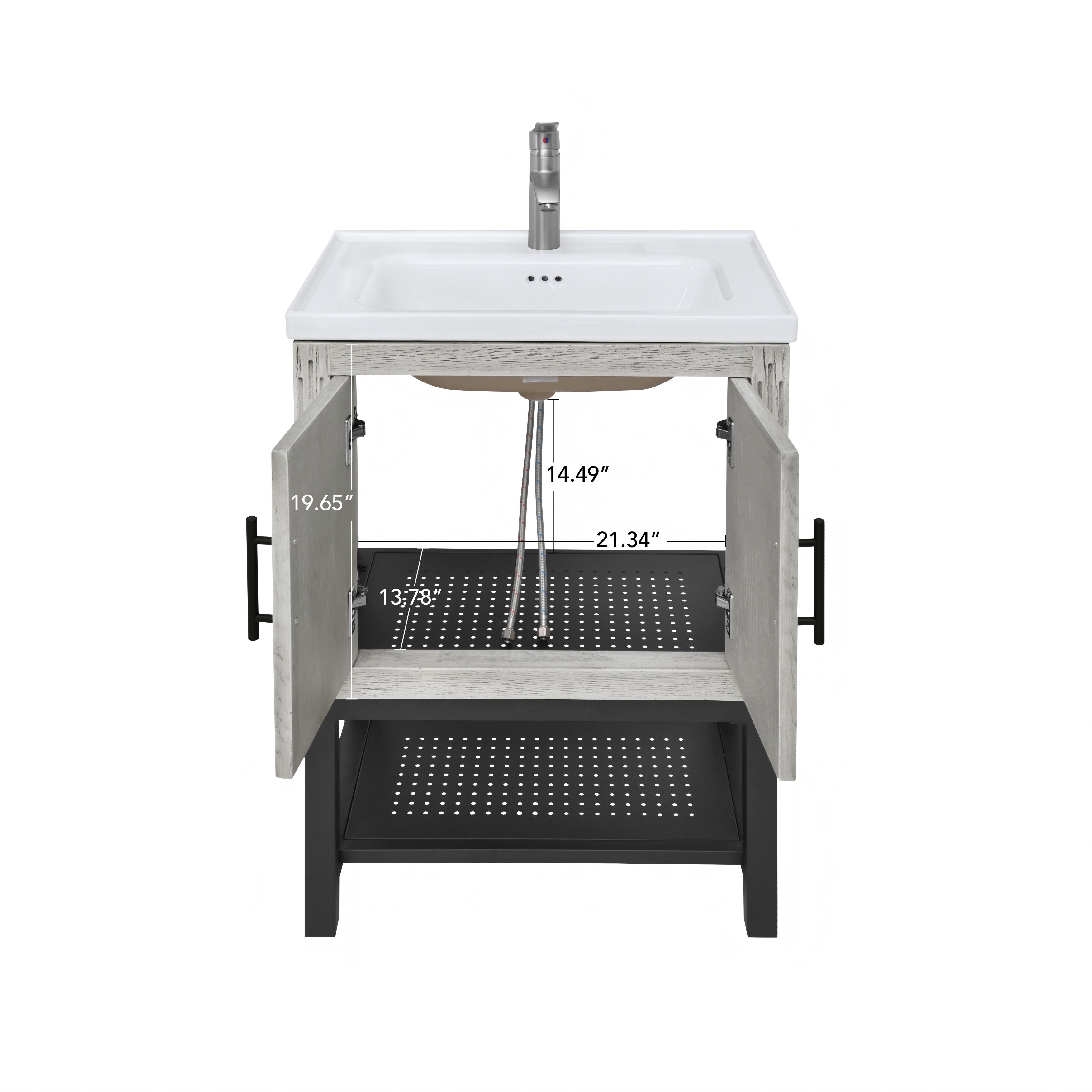 Freestanding Bathroom Vanity with White Ceramic Sink & Hot and Cold Faucet