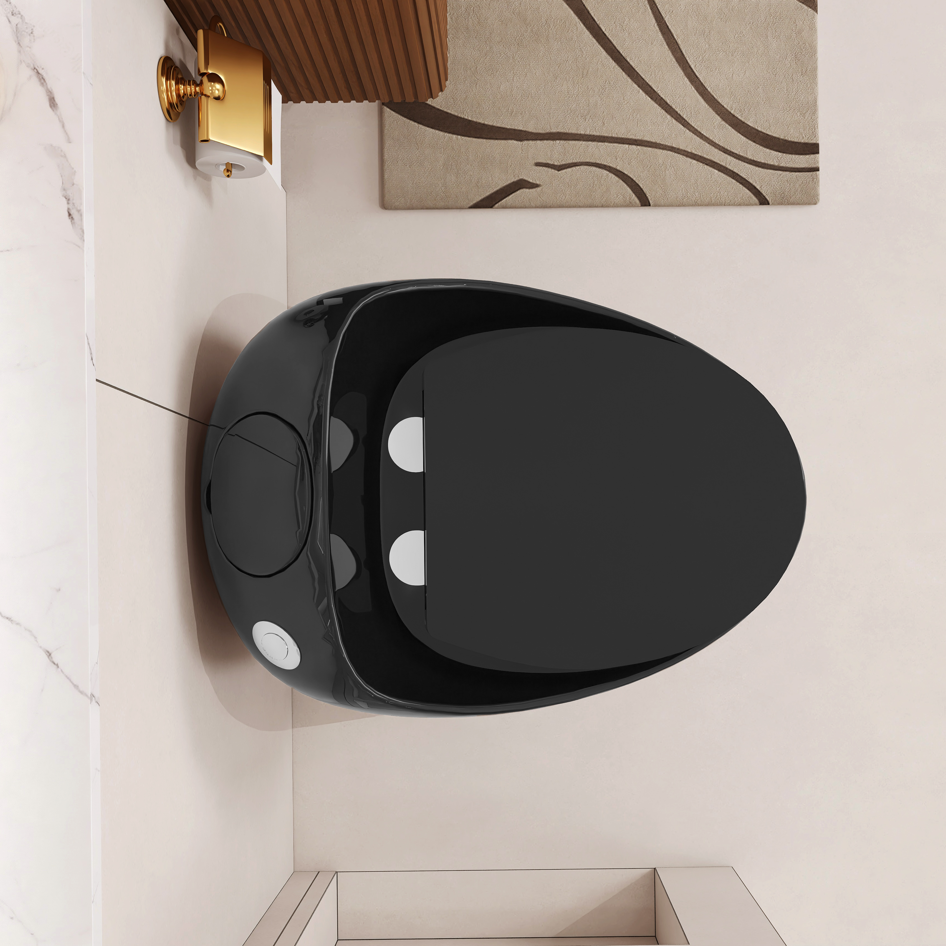 Egg Shape 1-Piece Toilet in Glossy White/Black with 1.28 GPF Single Flush