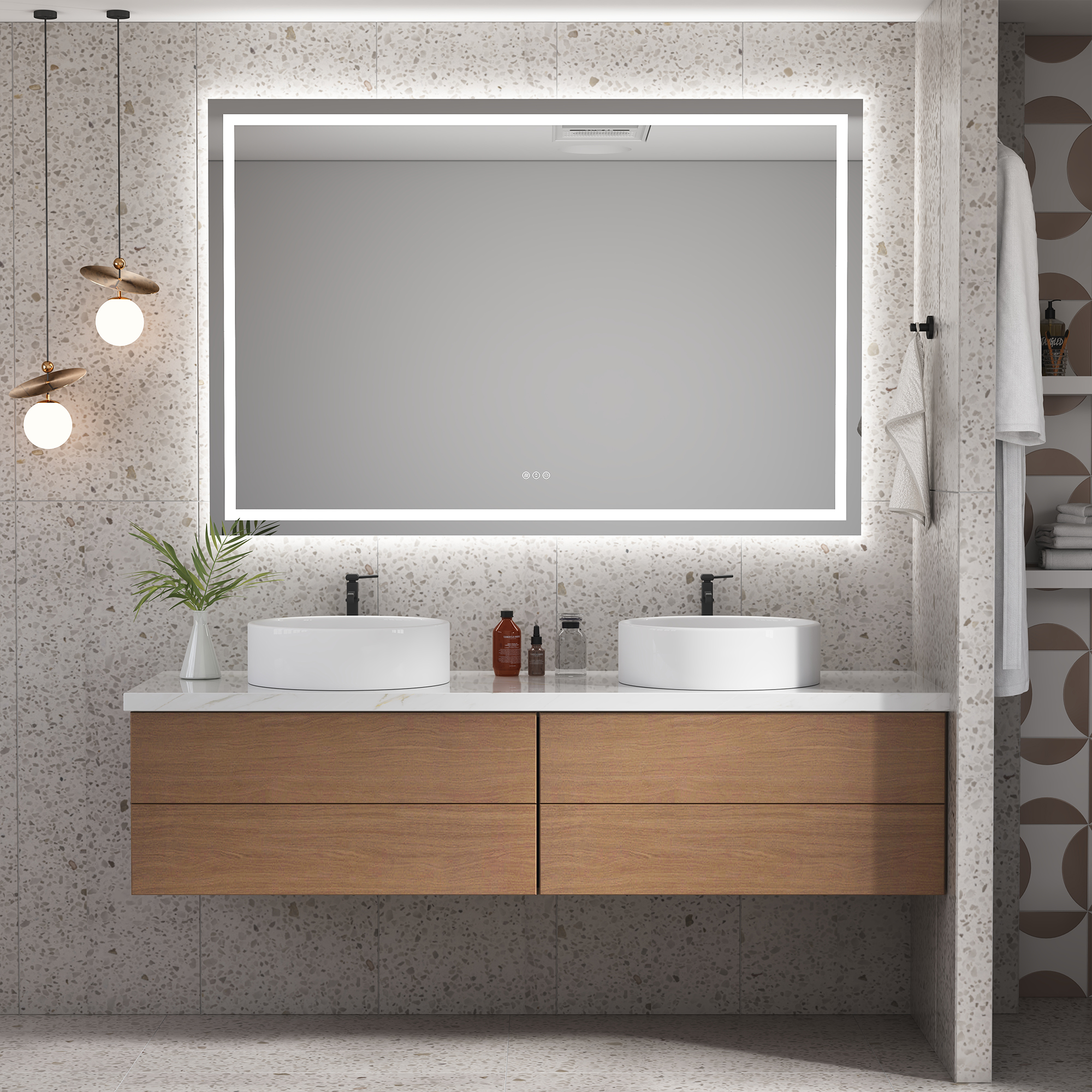 Rectangular Frameless LED Bathroom Mirror with Anti-Fog & Adjustable Color
