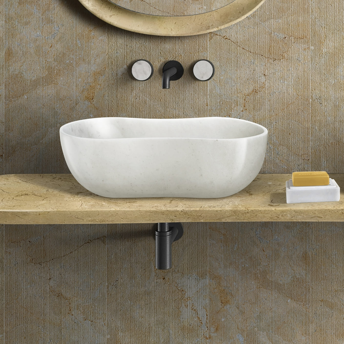 23.6” Genuine Natural Marble Vessel Sink – polished surface in Beige/White/Gray/Green