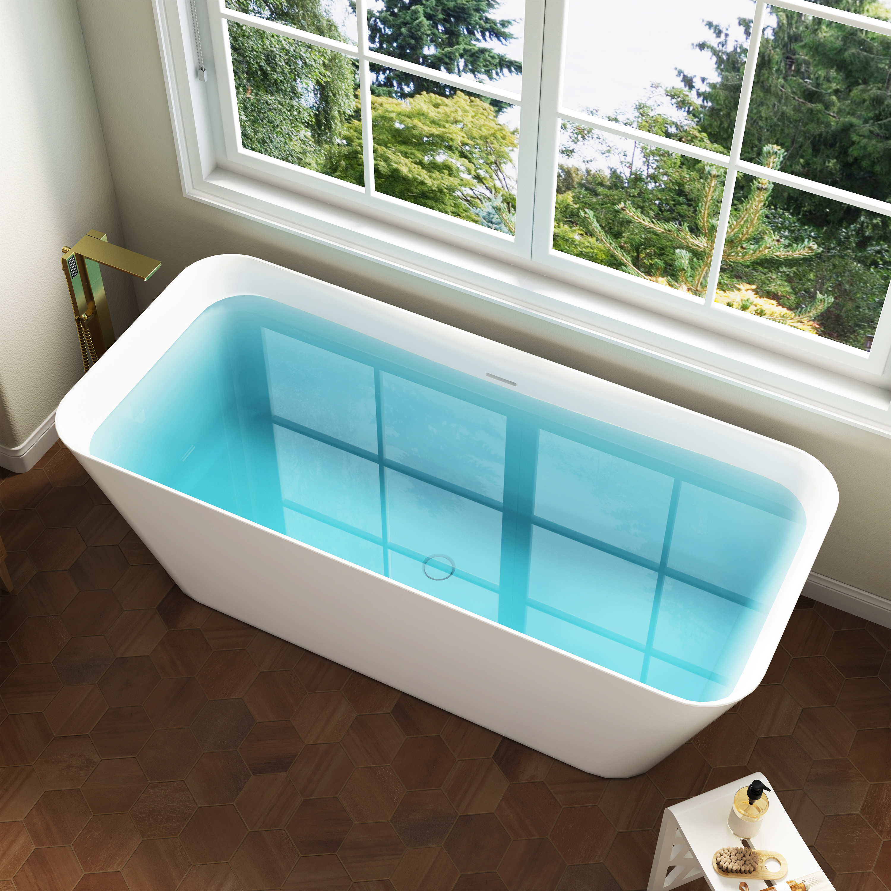 67" Rectangular Solid Surface Freestanding Soaker Tub in Matte White