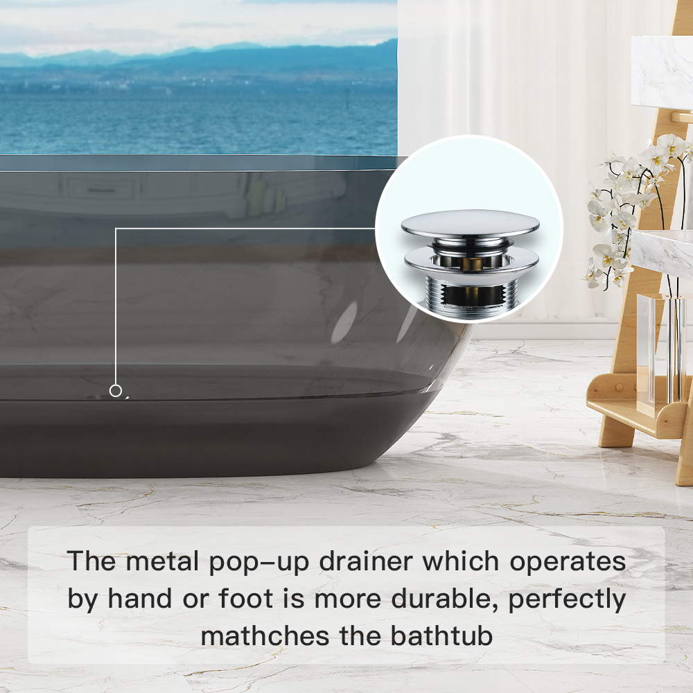 59"/69" Transparent Resin Freestanding Bathtub with Excellent Heat Retention