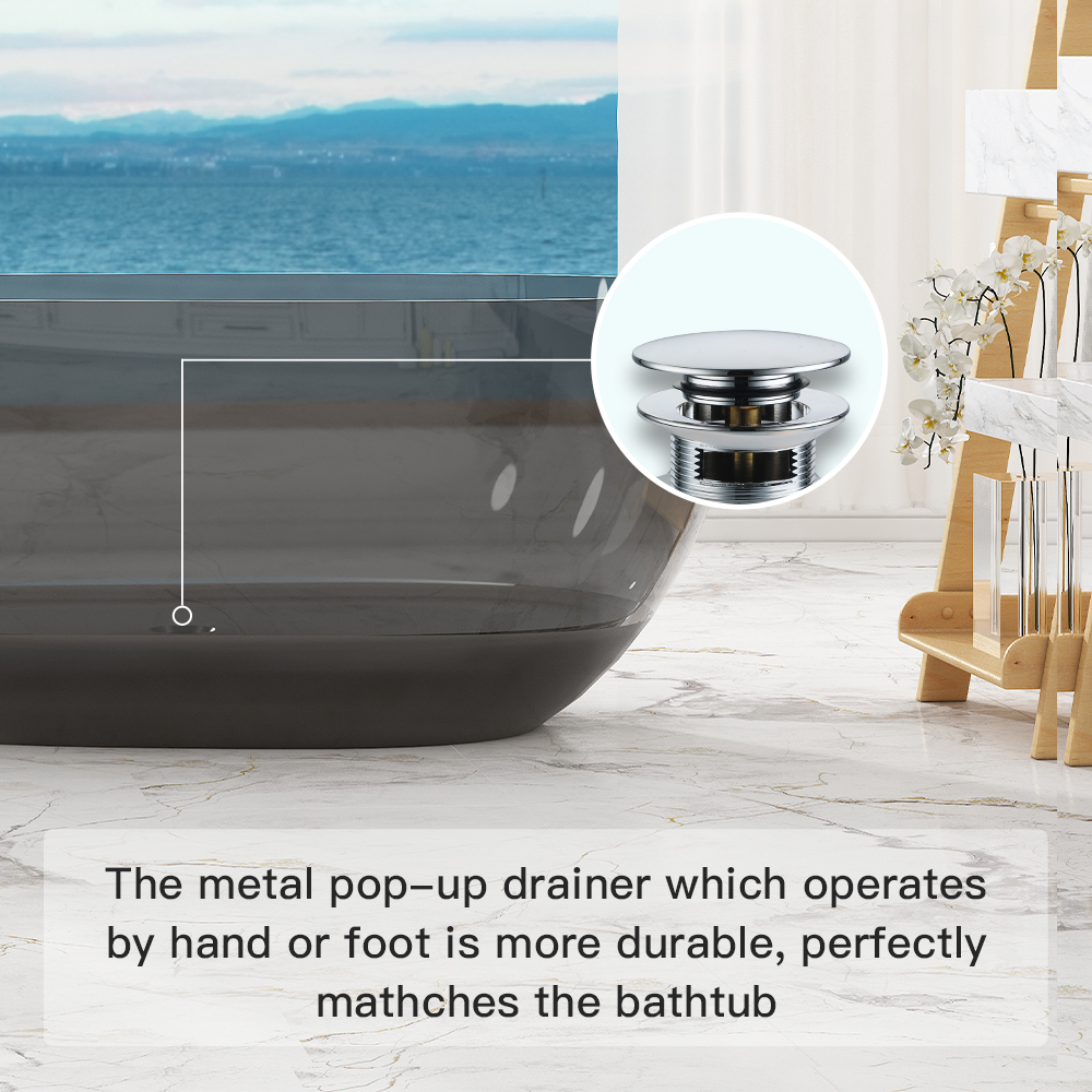 59"/67" Egg-Shaped Transparent Pure Resin Adult Freestanding Bathtub