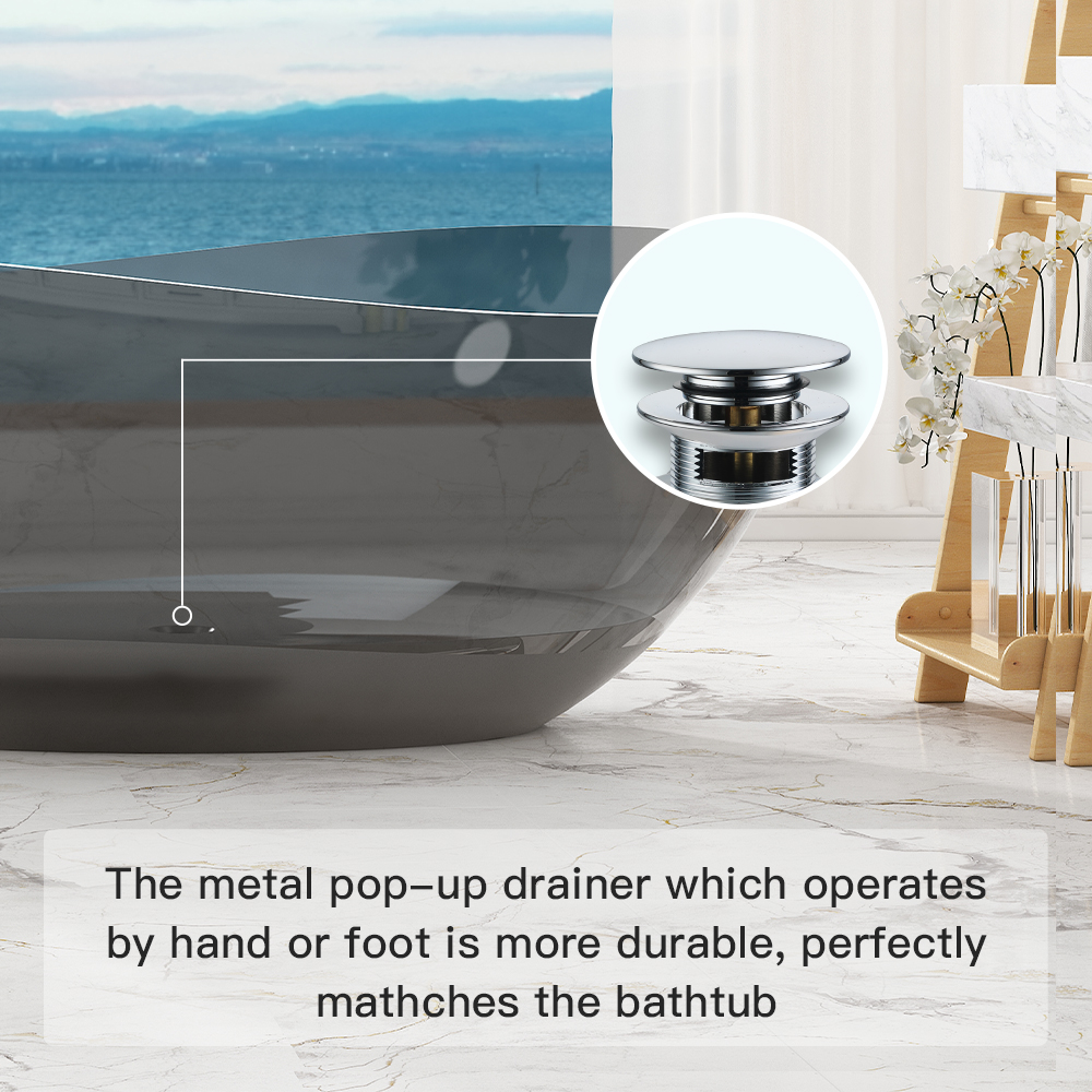 63" Unique Shaped Transparent Resin Freestanding Bathtub with Central Drain