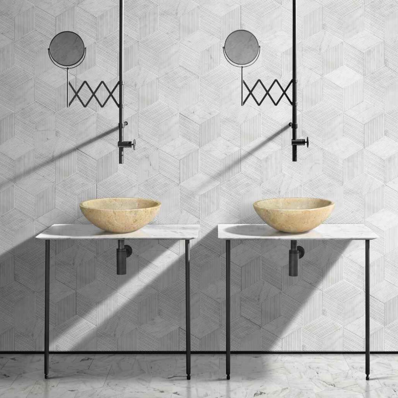 15.7" Polished Natural Marble Round Vessel Sink for Bathroom Countertops in Beige Gold/White Natural/Gray/Green